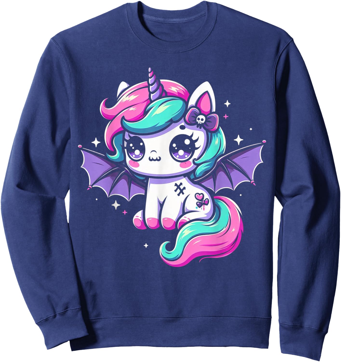 Pastel Goth Unicorn Kawaii Creepy Cute Aesthetic Art Sweatshirt - Sweatshirt | Navy