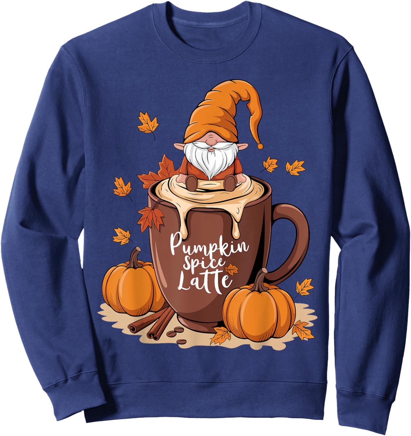 Cozy Fall Pumpkin Spice Latte Gnome Autumn Design Sweatshirt - Sweatshirt | Navy