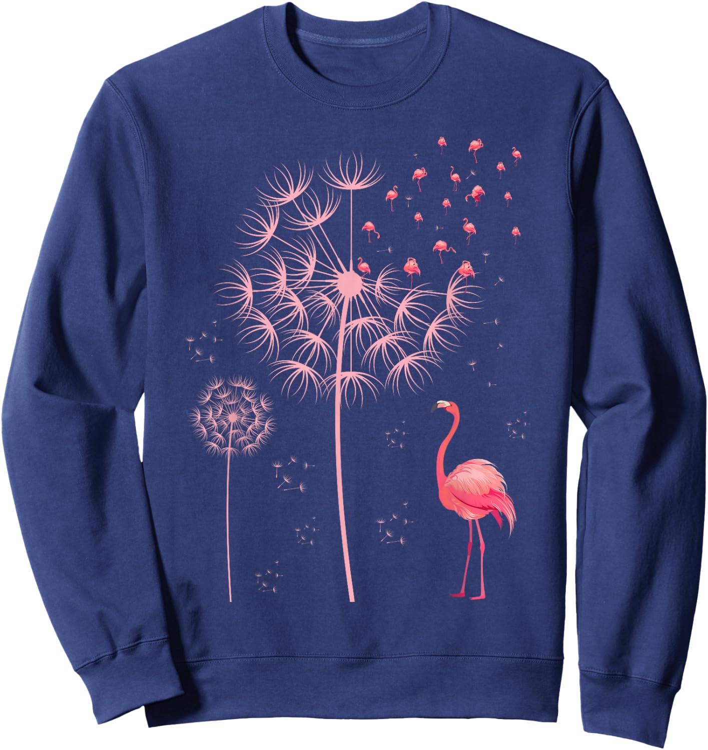 Flower Dandelion Exotic Animal Tropical Bird Pink Flamingo Sweatshirt - Sweatshirt | Navy