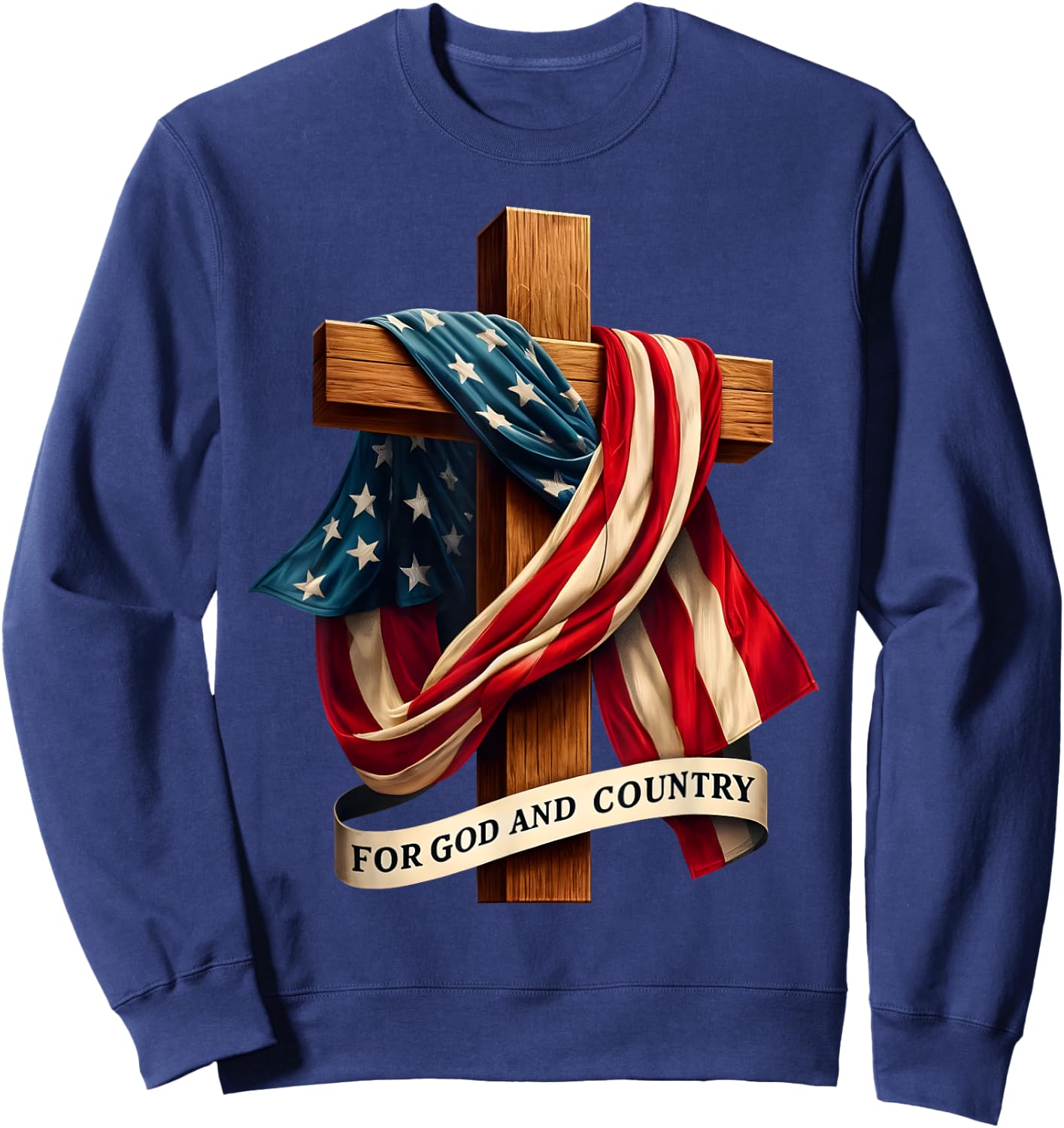 For God and Country Cross Christian Patriotic Jesus Lovers , Small, Black Sweatshirt - Sweatshirt | Navy