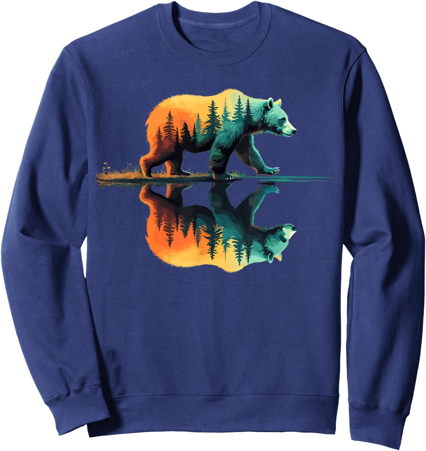 Nature Forest Mountains Trees Wildlife Bear Sweatshirt - Sweatshirt | Navy