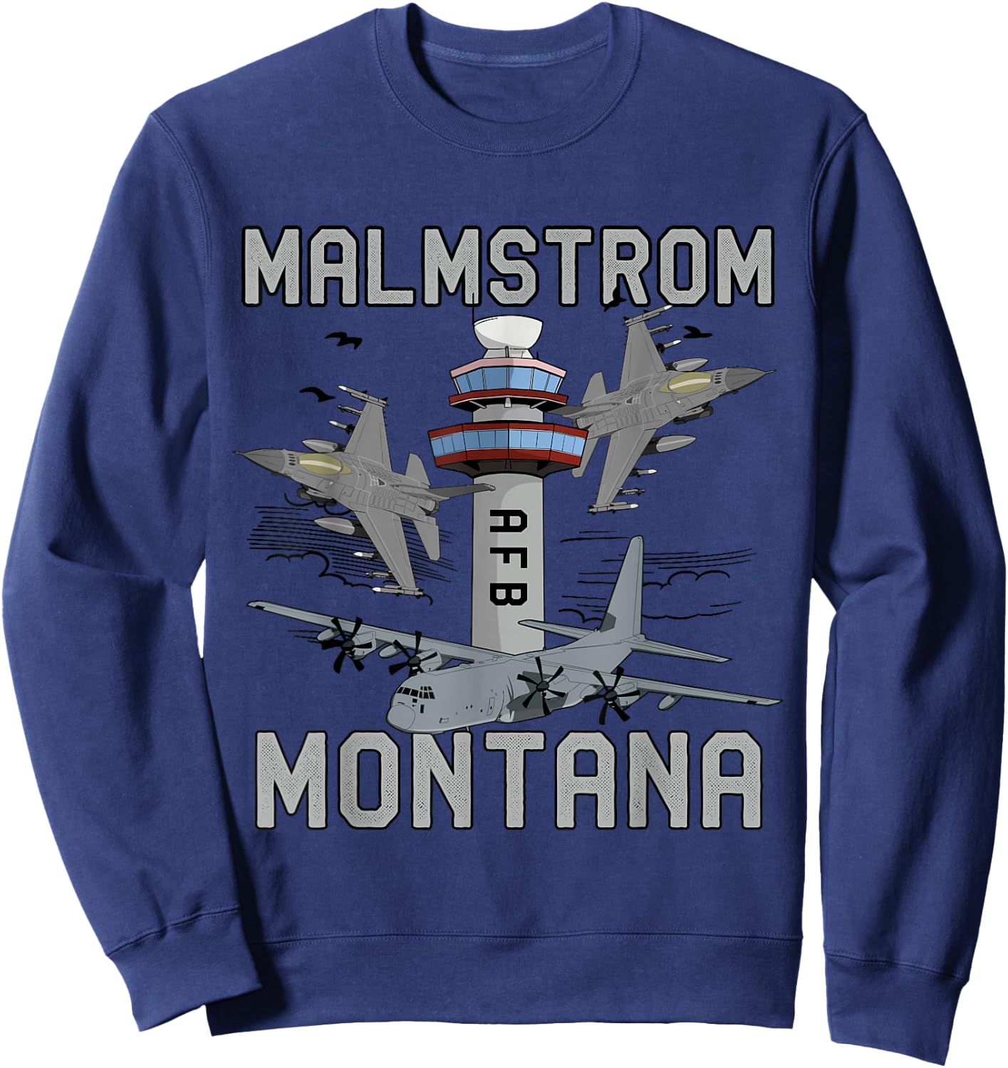 Malmstrom AFB Montana Air Force Base Fighter Jets Vintage Sweatshirt - Sweatshirt | Navy