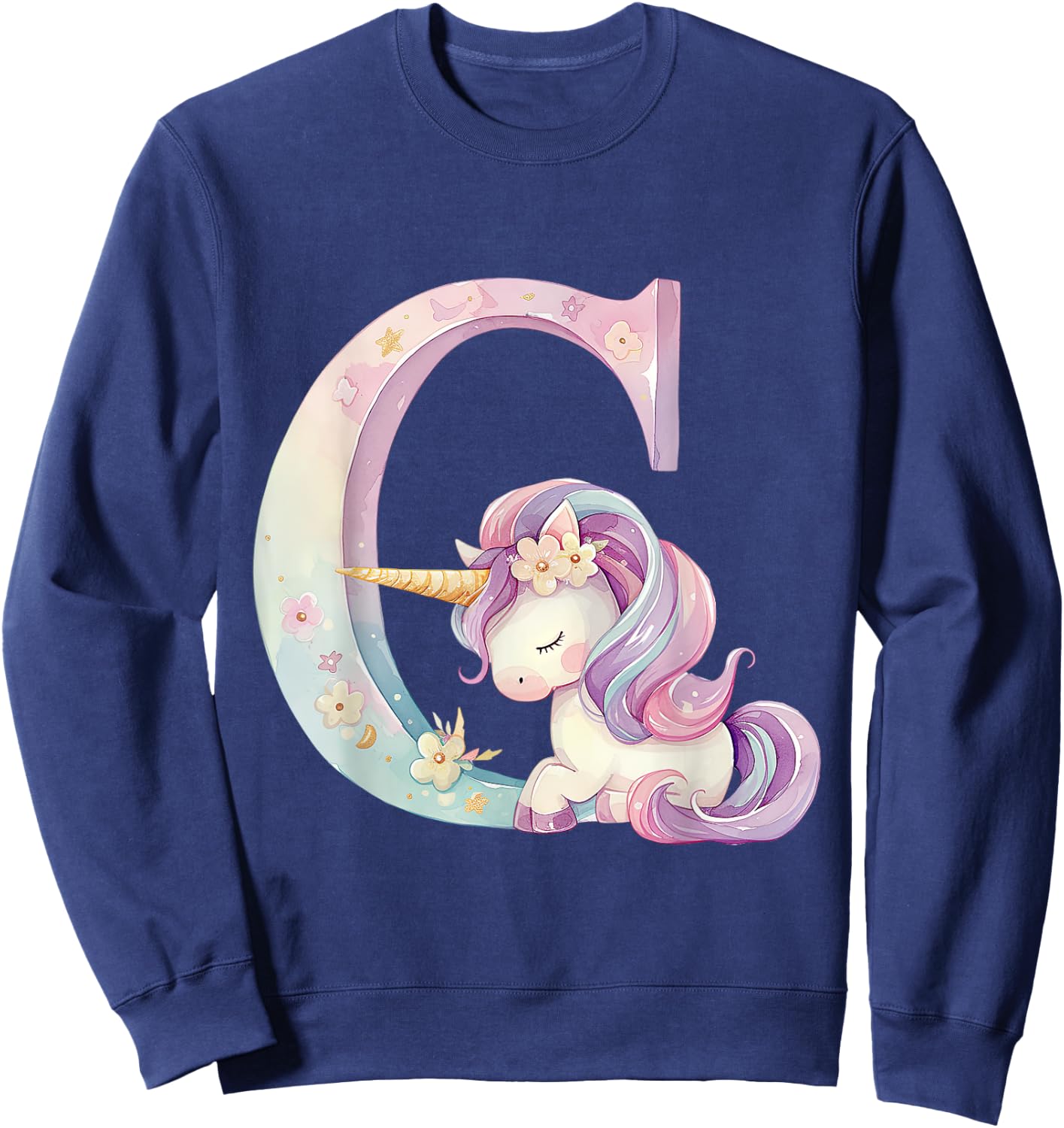 C Initial Letter Alphabet Unicorn Birthday Outfit Monogram C Sweatshirt - Sweatshirt | Navy