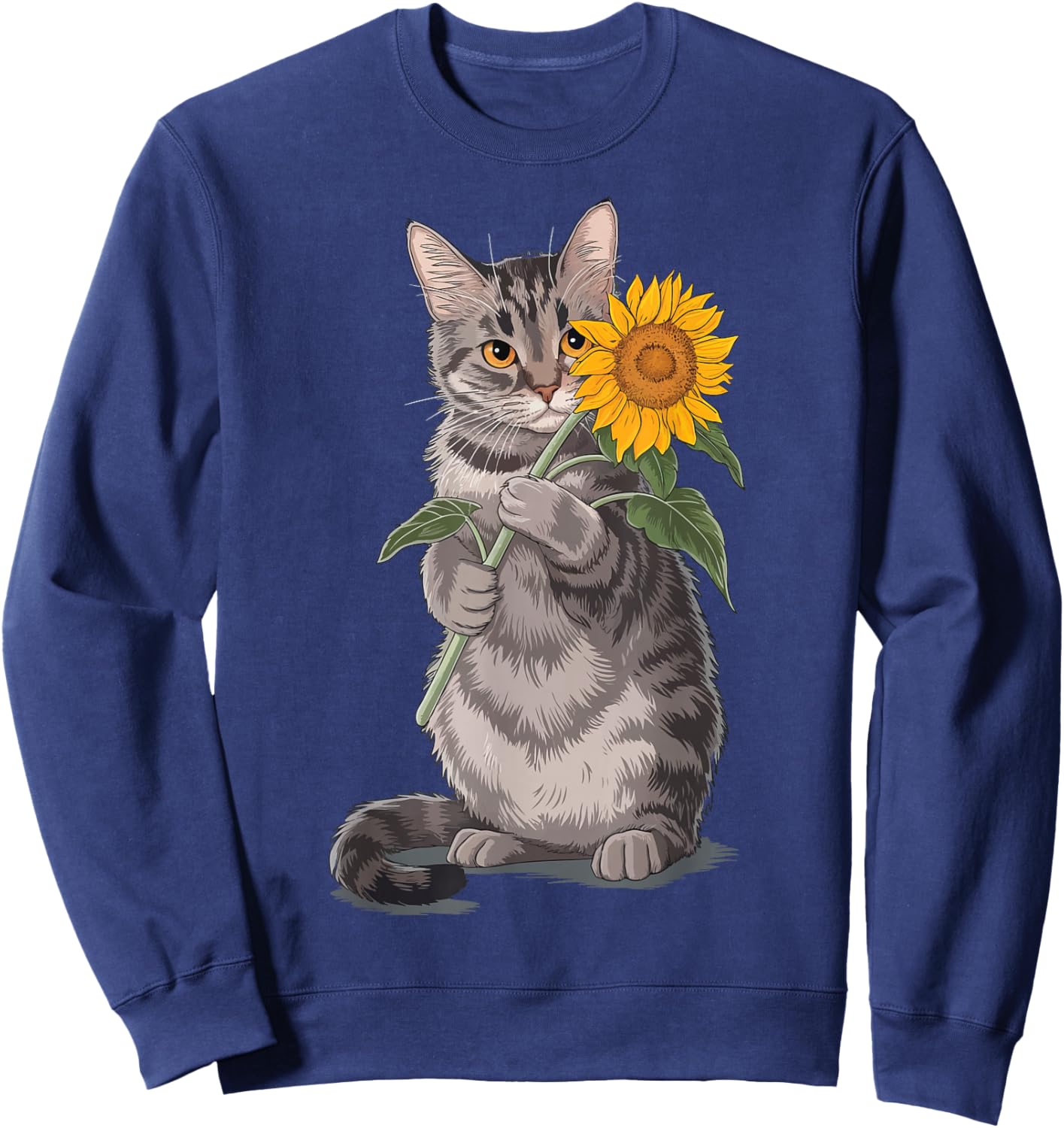 Cat Holding Sunflower Sweatshirt - Sweatshirt | Navy