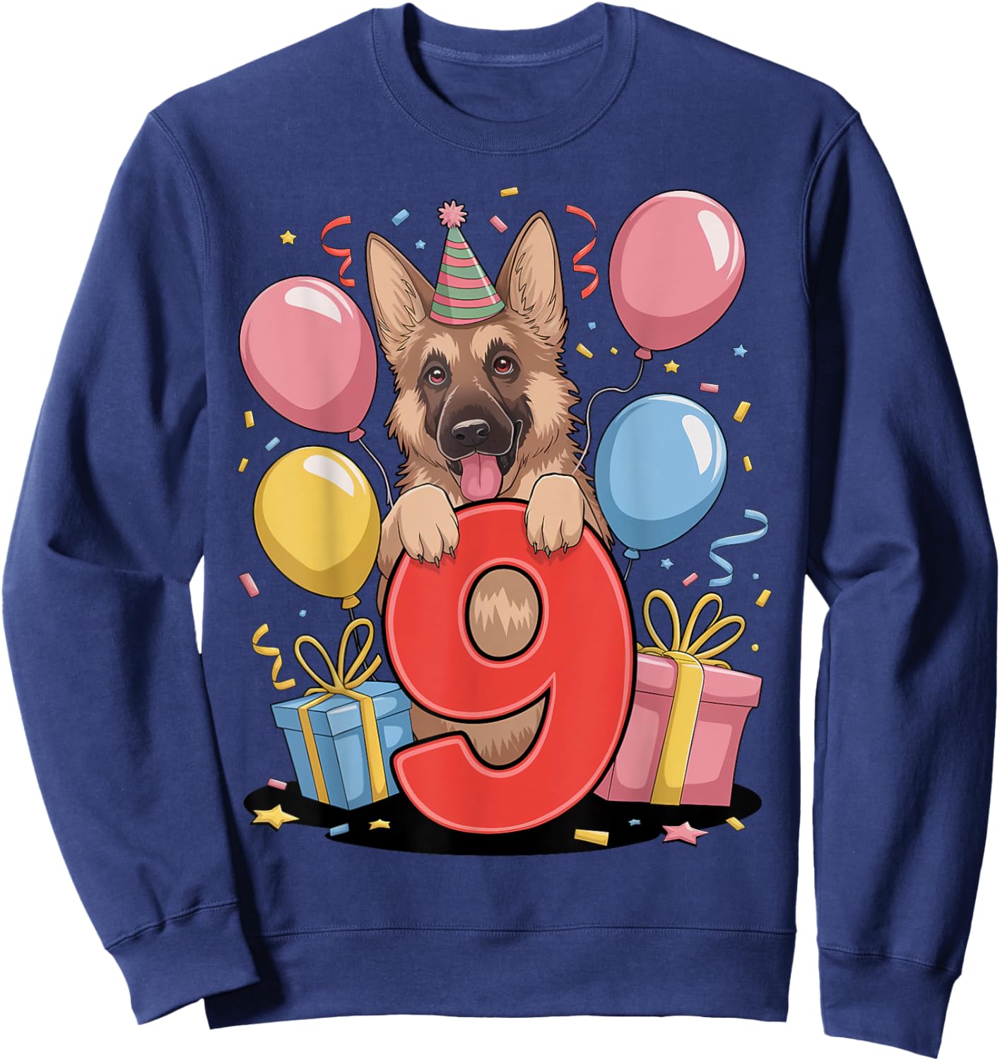 GSD dog 9th birthday boy girl 9 years nine German Shepherd Sweatshirt - Sweatshirt | Navy
