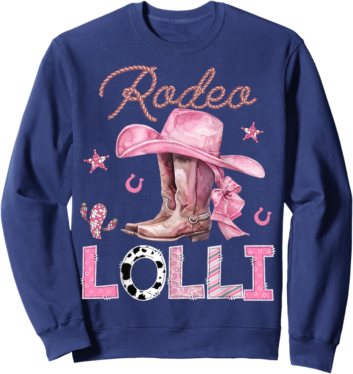 Rodeo Lolli Pink Boots Coquette CowGirl Birthday Party Sweatshirt - Sweatshirt | Navy