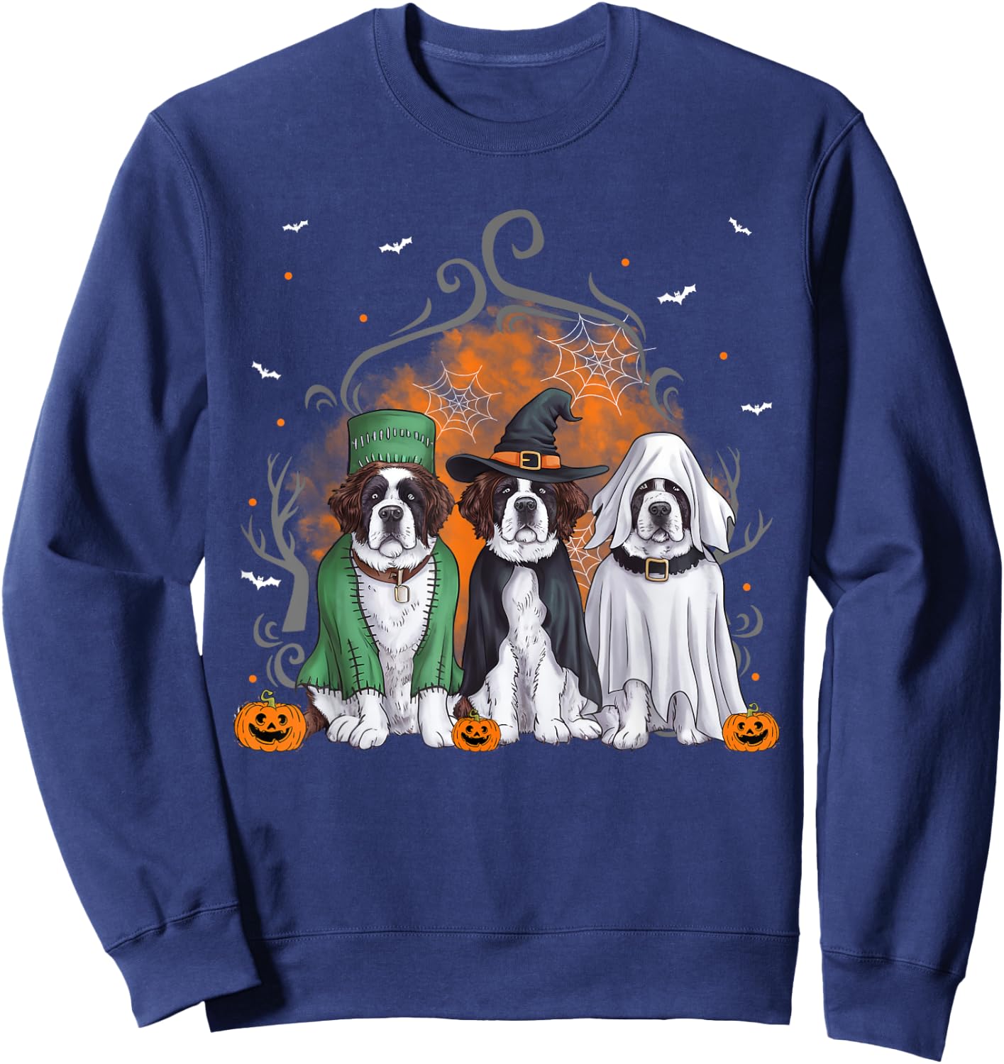 Three Saint Bernard St. Bernard Dog Halloween Ghost Costume Women Kids Sweatshirt - Sweatshirt | Navy