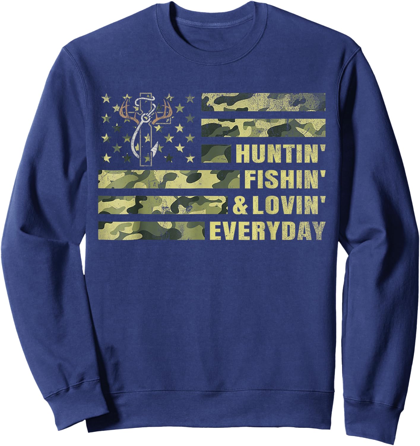 Hunting Fishing Loving Every Day Camo American Flag Patriot Sweatshirt - Sweatshirt | Navy