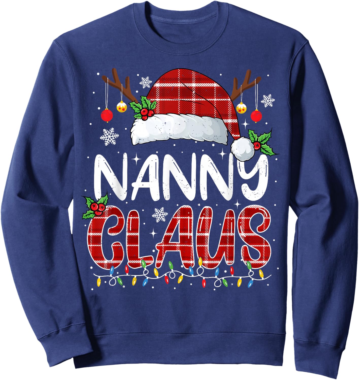 Nanny Claus Christmas Lights Pajama Family Matching Sweatshirt - Sweatshirt | Navy