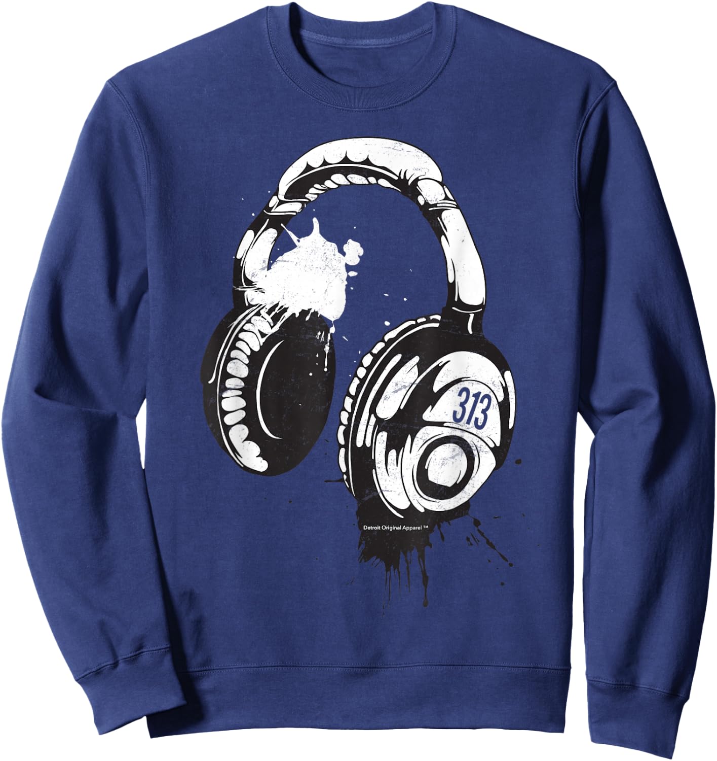 Detroit Techno Shirt 313 DJ Headphones Festival Club Sweatshirt - Sweatshirt | Navy