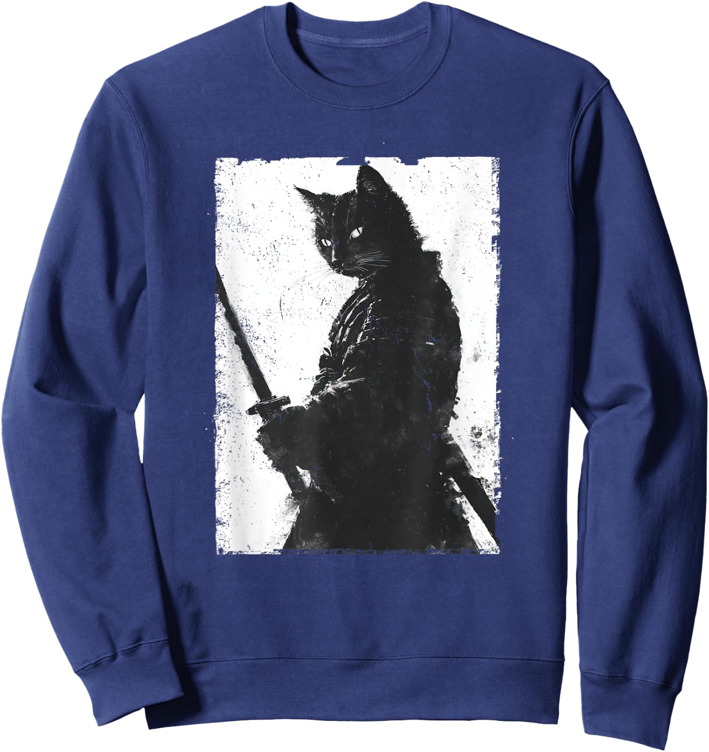 Vintage Samurai Cat Graphic Art Japanese Ukiyo-e Women Girls Kids Sweatshirt - Sweatshirt | Navy