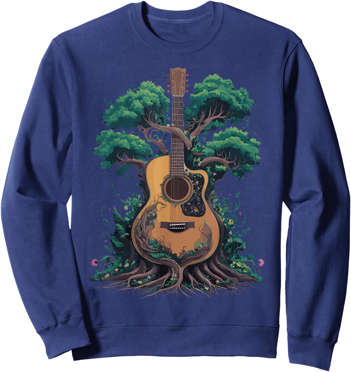 Acoustic Guitar Tree Musician Guitarist Sweatshirt - Sweatshirt | Navy