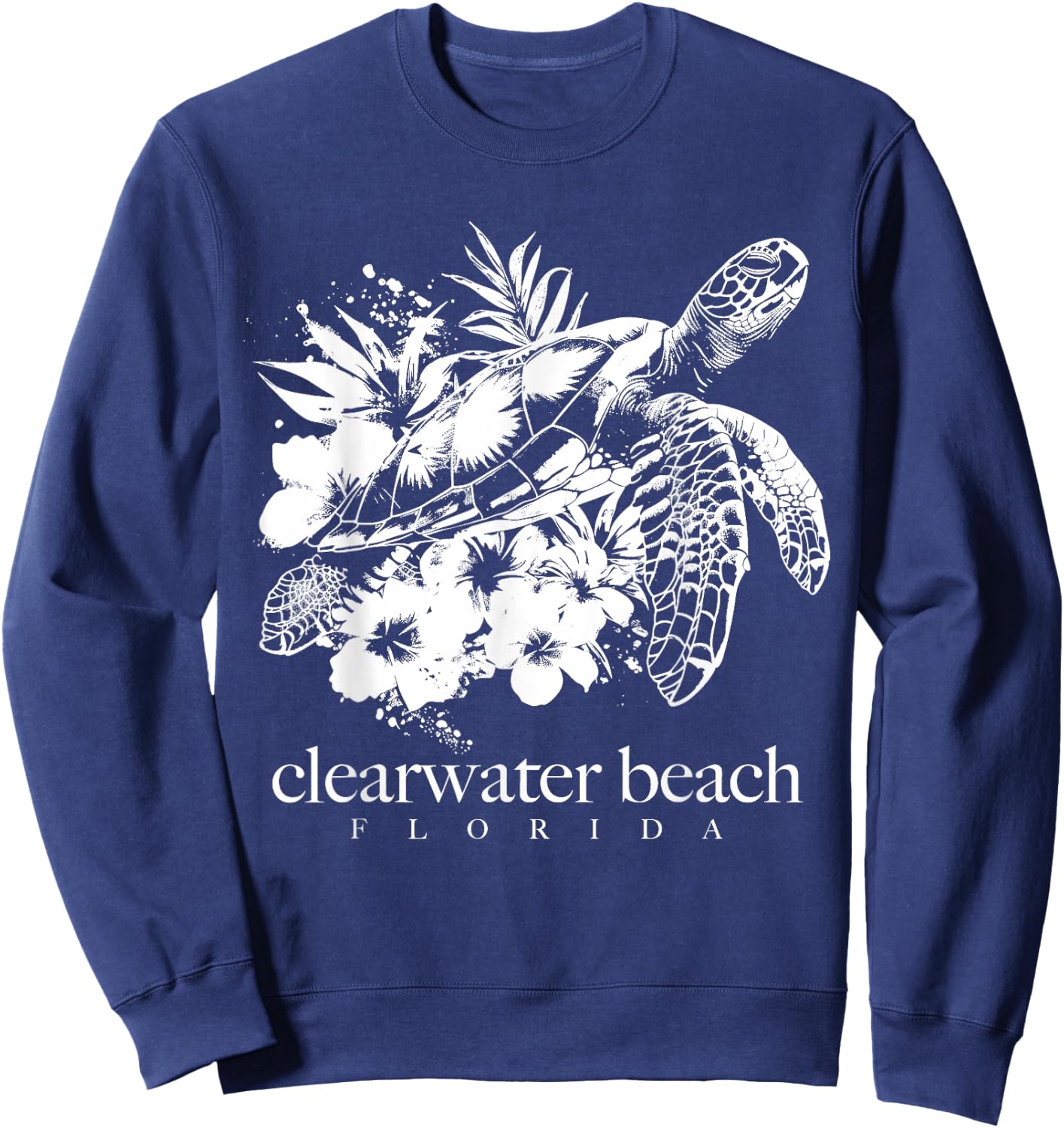 Clearwater Beach Florida Sea Turtle Flowers Surfer Souvenir Sweatshirt - Sweatshirt | Navy