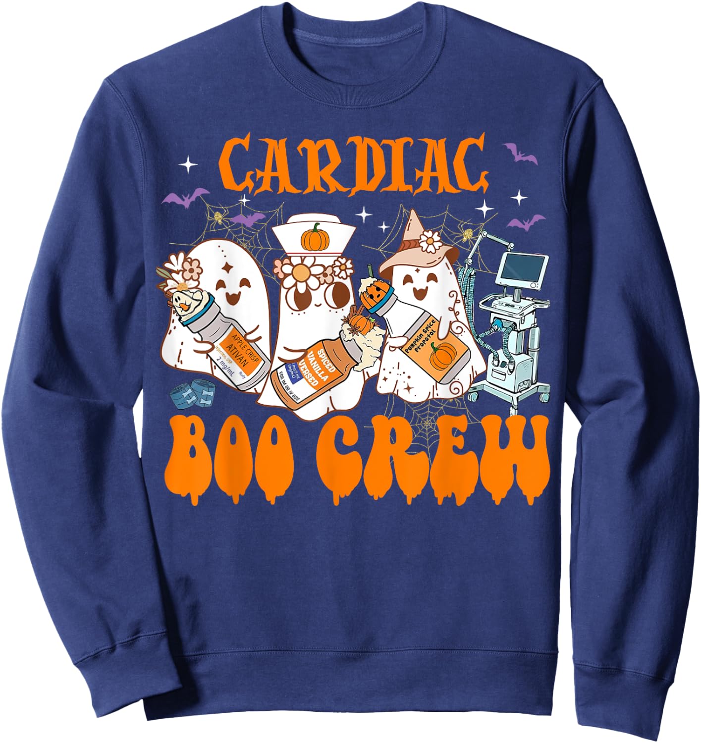 Cardiac Nurse Halloween Anesthetist Boo Crew Squad Sweatshirt - Sweatshirt | Navy