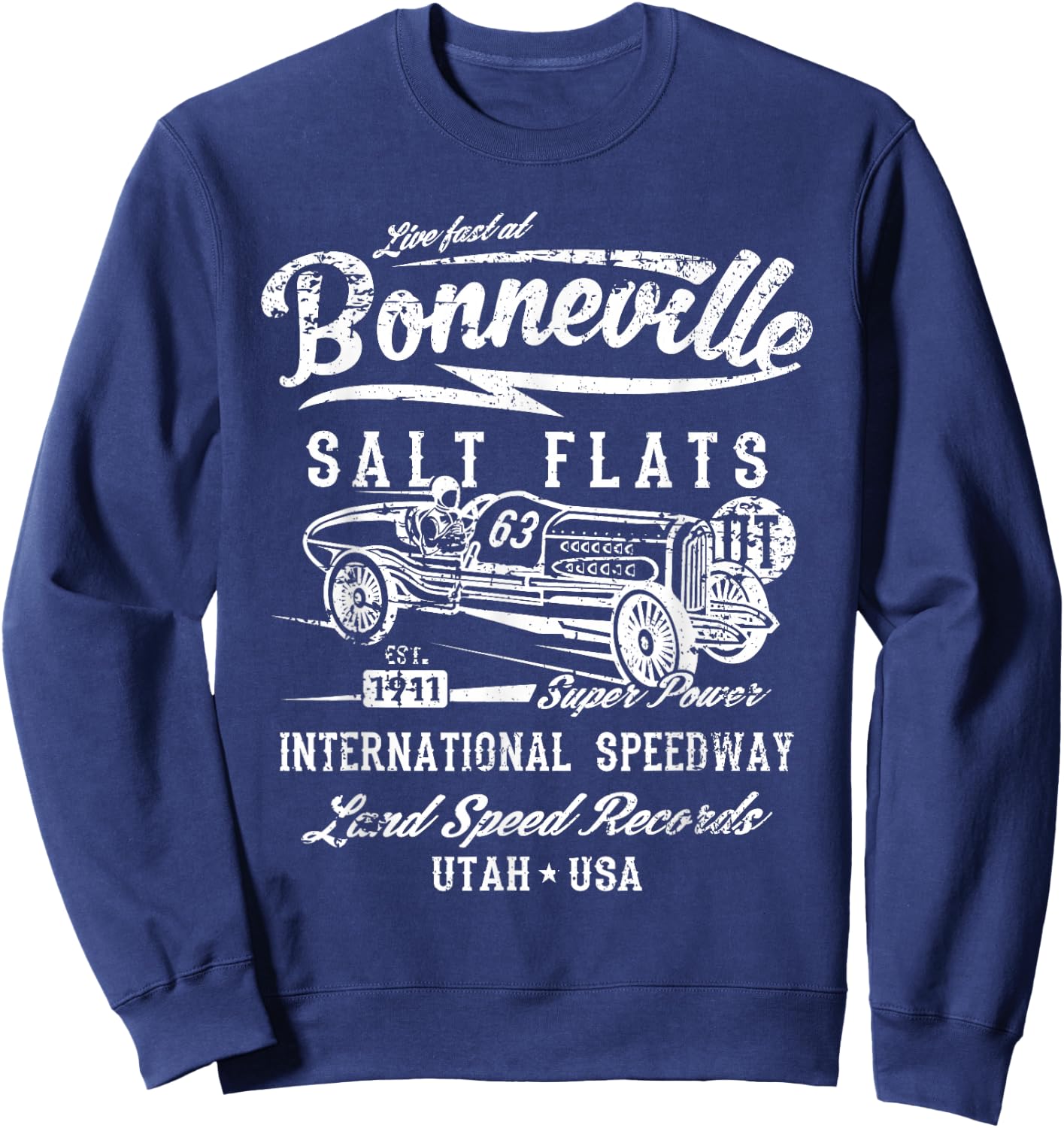 Bonneville Salt Flats Utah Speedway Distressed Design Sweatshirt - Sweatshirt | Navy