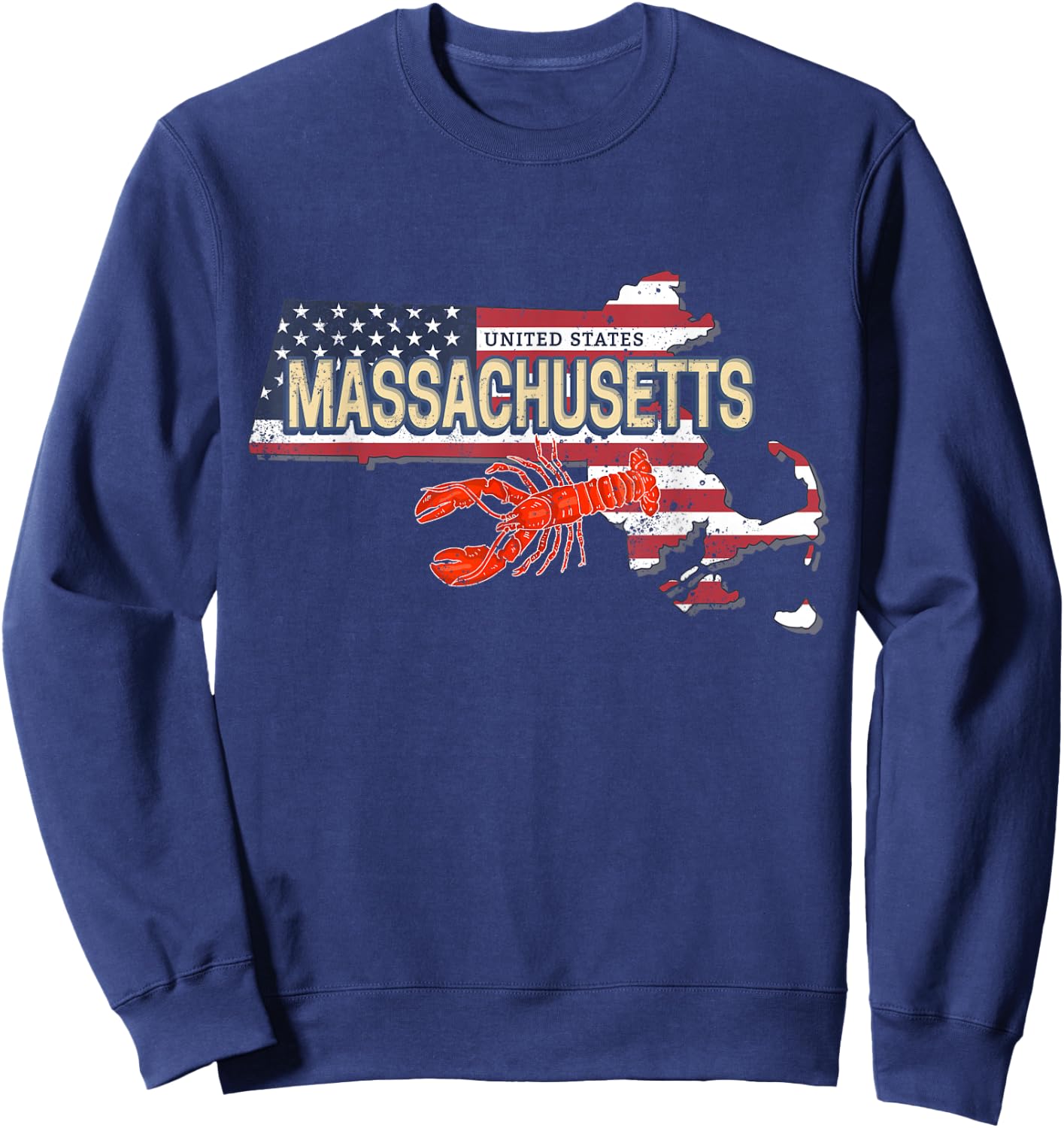 Massachusetts in United States with Map Vintage USA Souvenir Sweatshirt - Sweatshirt | Navy