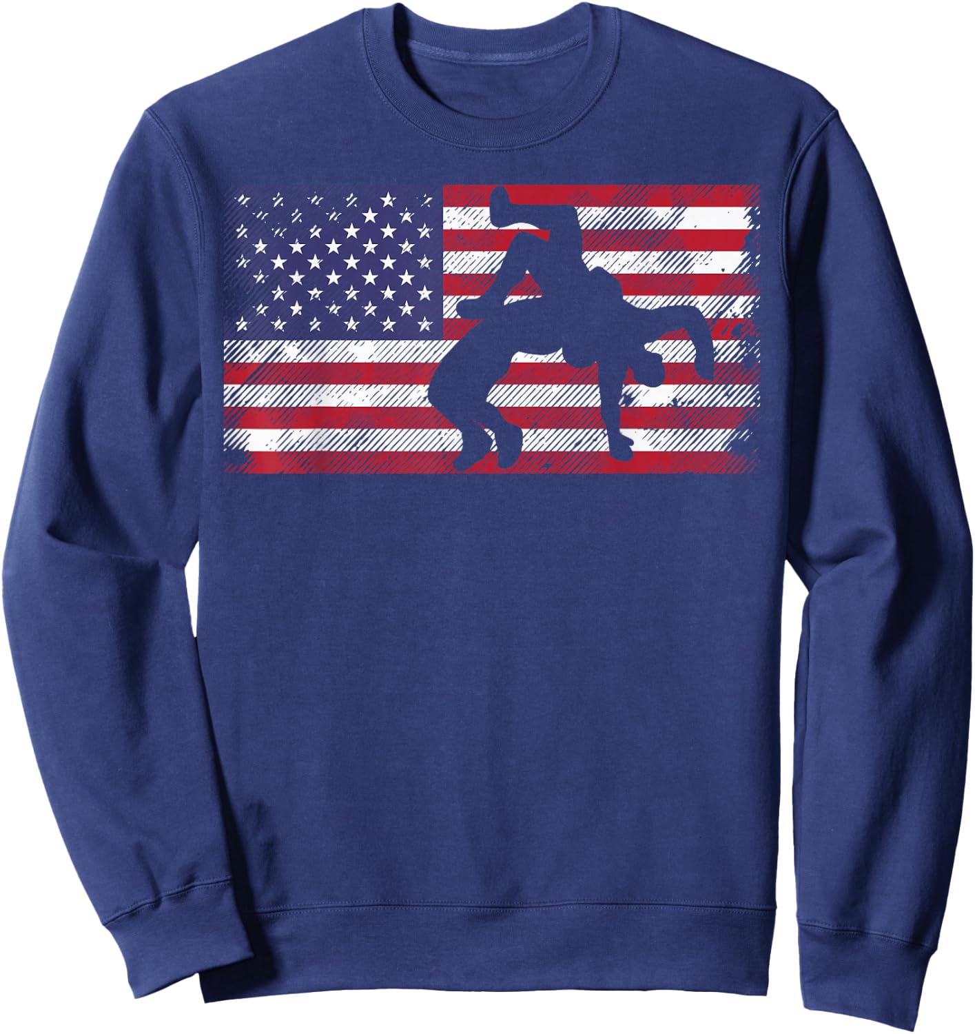 Distressed American Flag Wrestling Wrestler Women Men Kids Sweatshirt - Sweatshirt | Navy