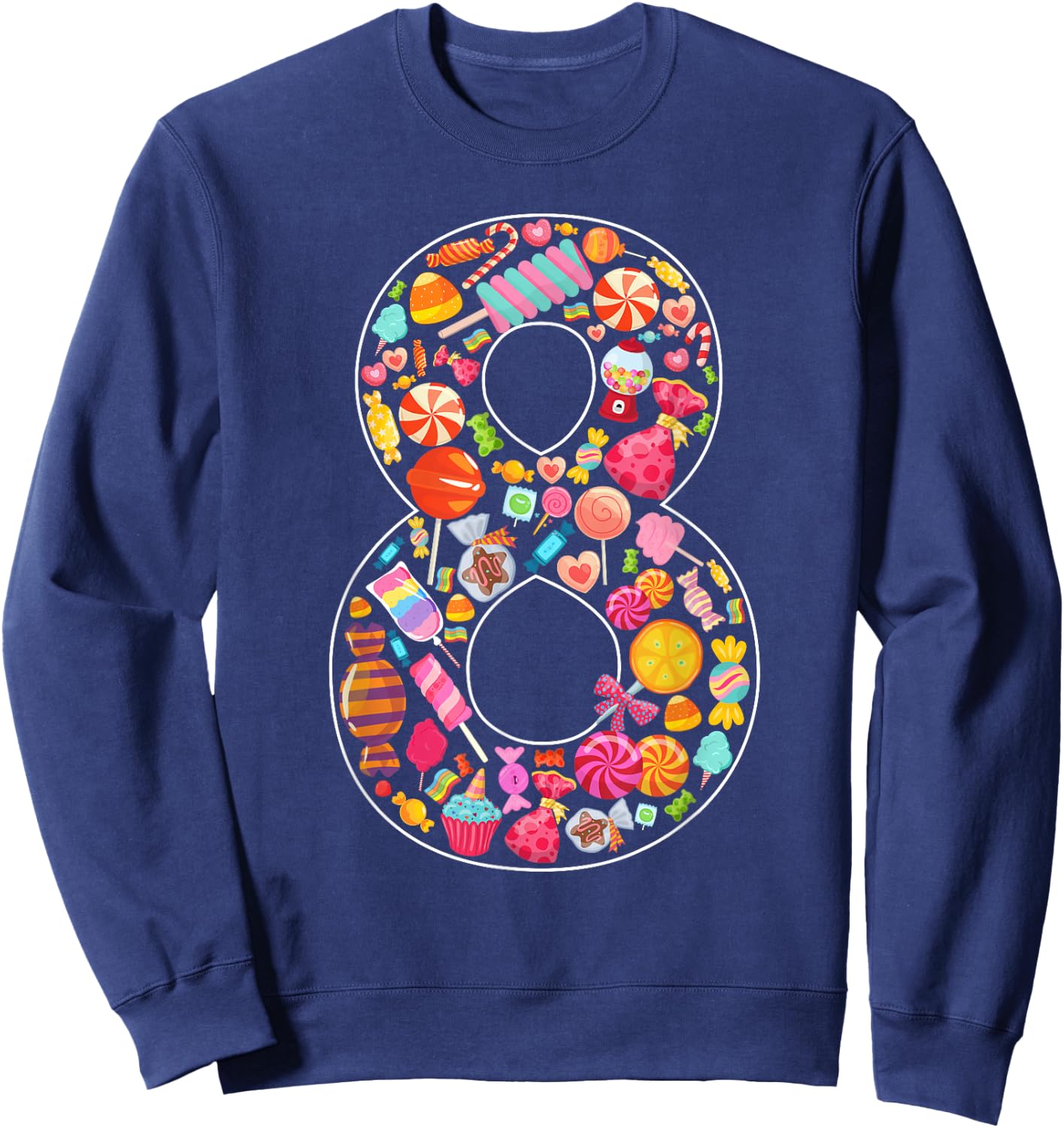 8th Birthday Candy Theme 8 Year Old Party Kids Sweatshirt - Sweatshirt | Navy
