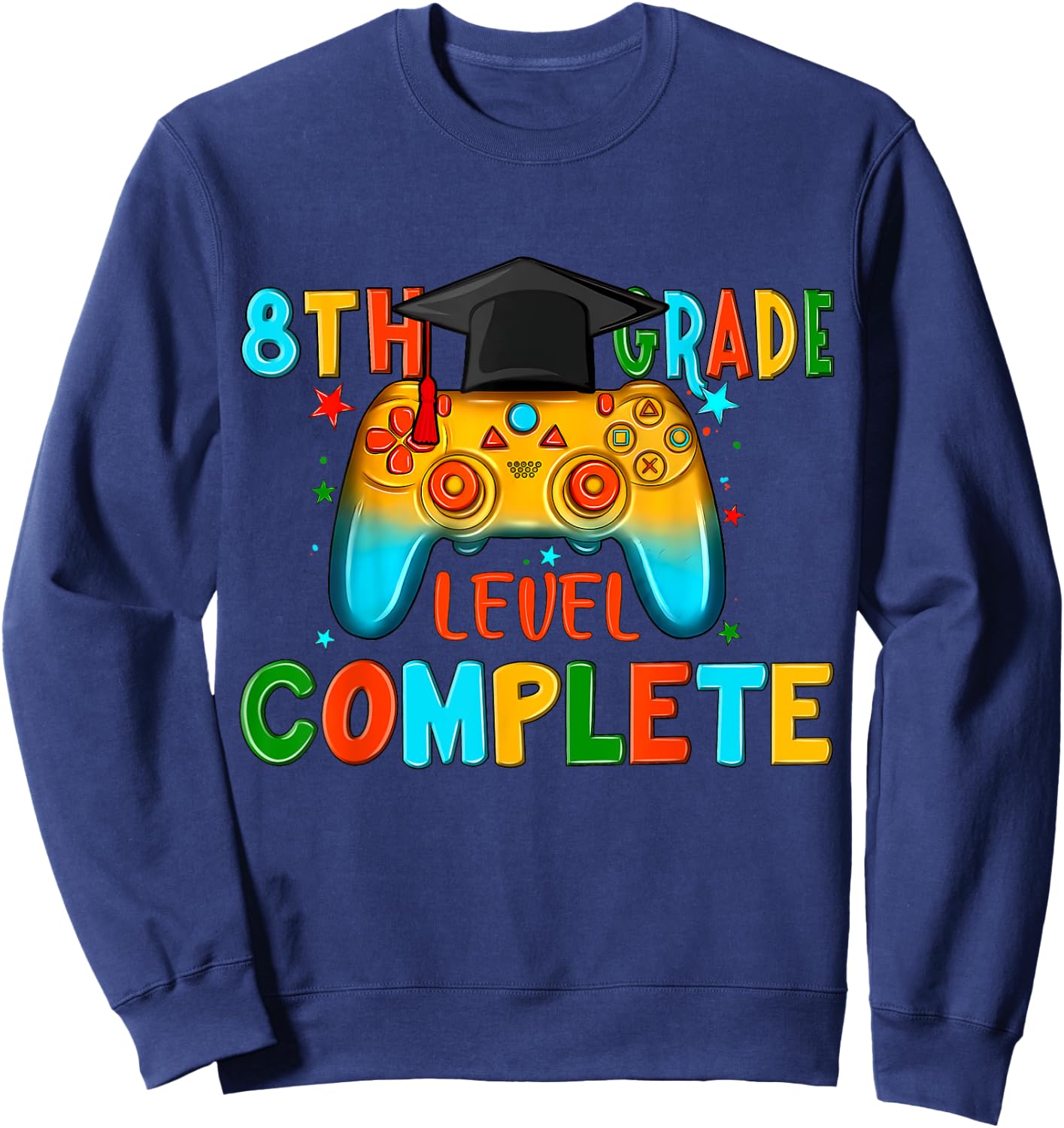 8th Grade Gamer Graduate Game Over Teacher Graduation 2024 Women Kids Sweatshirt - Sweatshirt | Navy