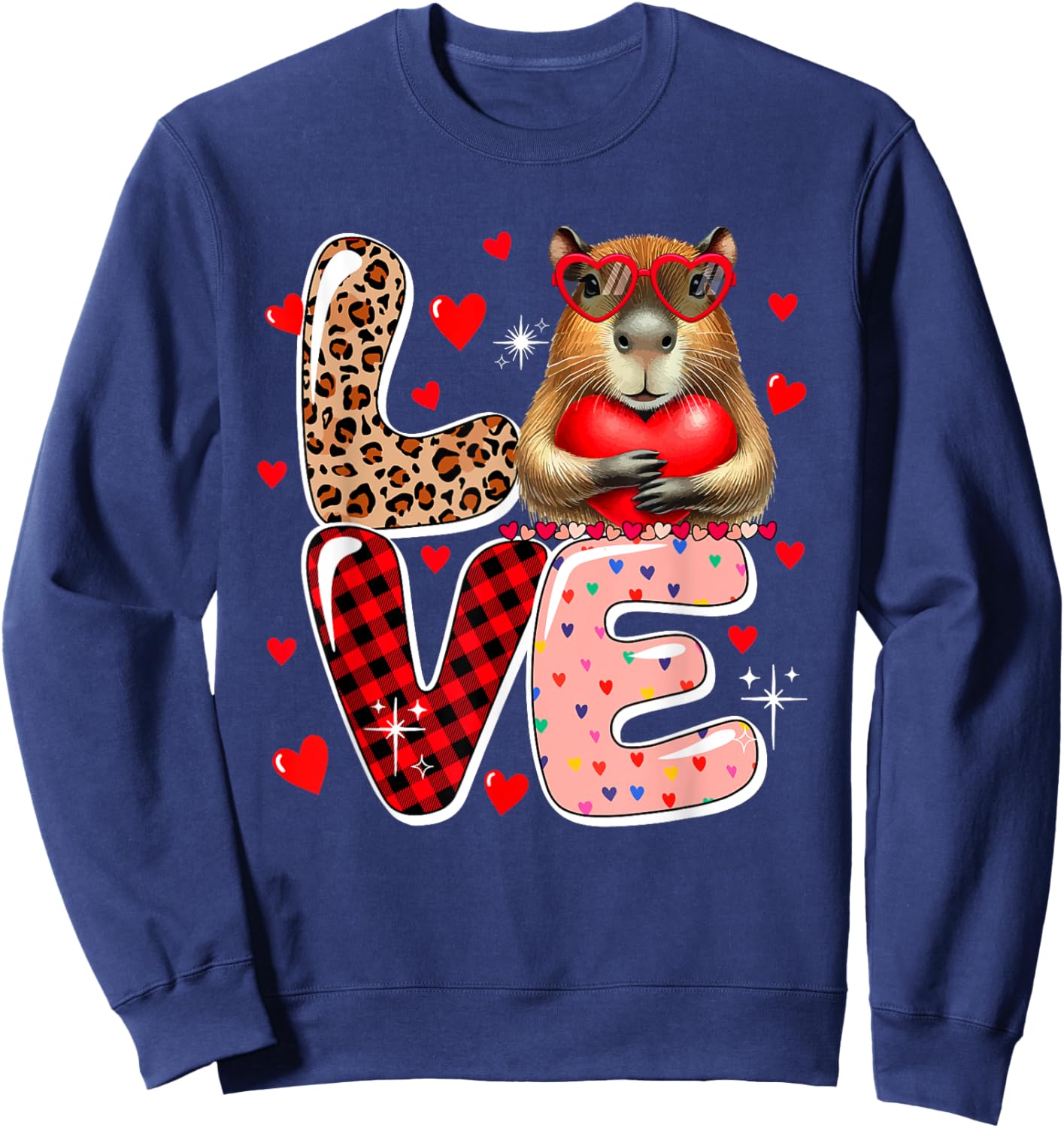 LOVE Capybara Sunglasses Hearts Valentine's Day Kids Toddler Sweatshirt - Sweatshirt | Navy