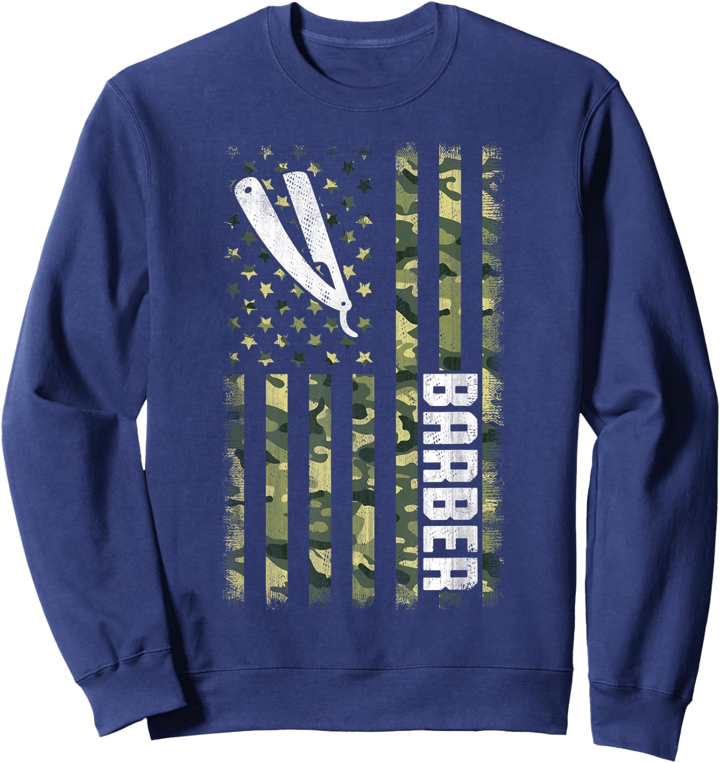 Camo American Flag USA Camouflage Patriotic Barber Women Men Sweatshirt - Sweatshirt | Navy