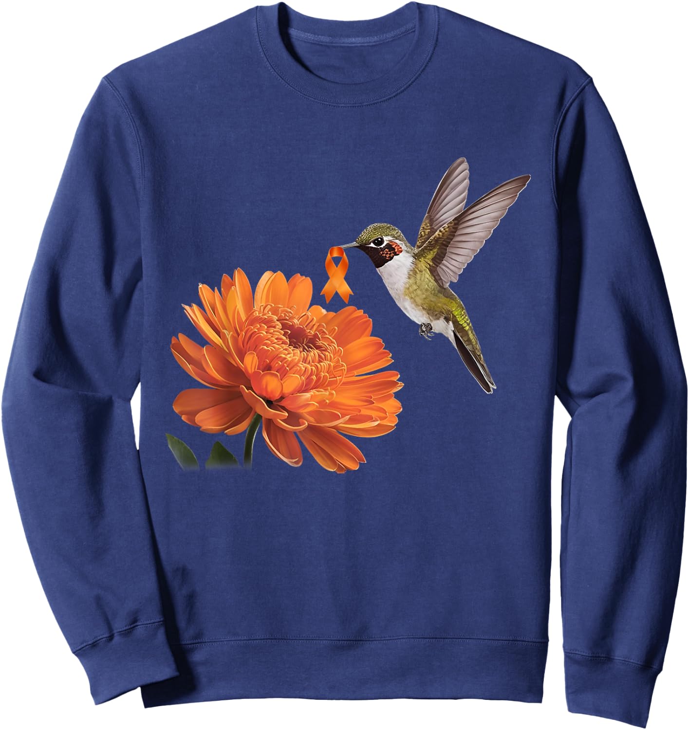 Hummingbird Sunflower Daisy Orange Ribbon Leukemia Awareness Sweatshirt - Sweatshirt | Navy