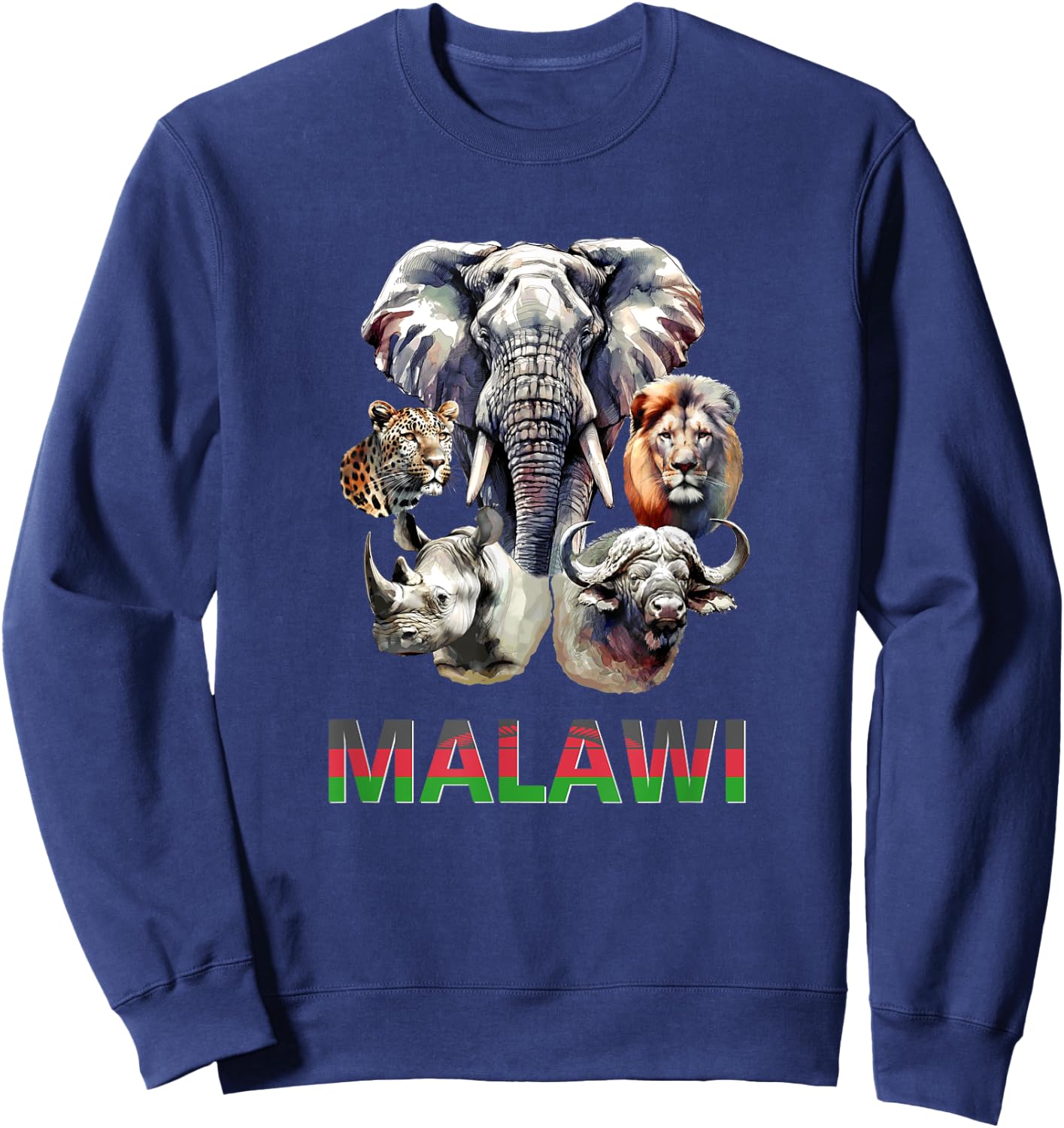 Malawi Big Five Wildlife in Watercolor for Malawi Fans Sweatshirt - Sweatshirt | Navy