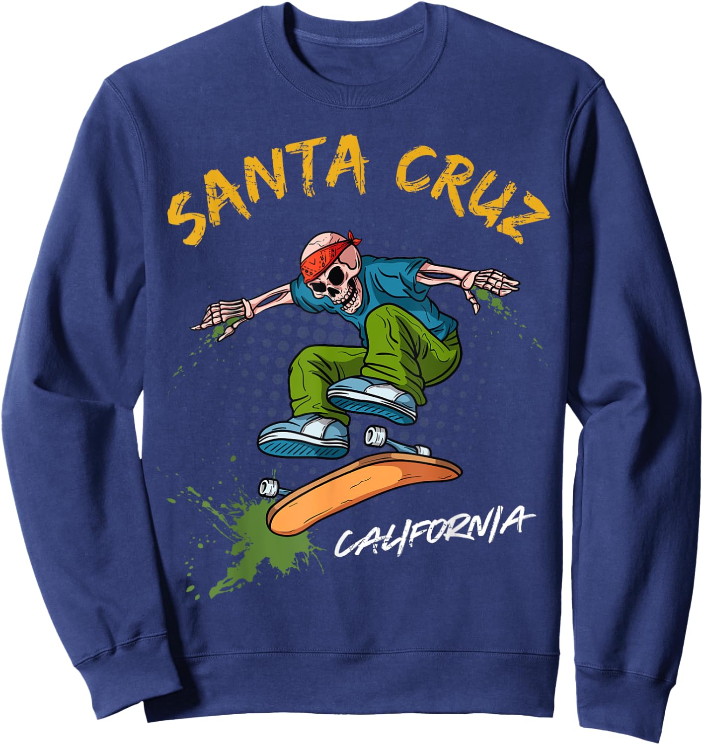 Santa-Cruz Skeleton Skateboard Beach Funny Halloween men Sweatshirt - Sweatshirt | Navy