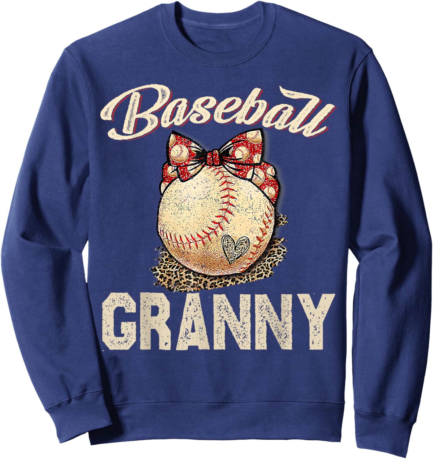 Softball Baseball Granny Shirt Leopard Mother's Day Gifts Sweatshirt - Sweatshirt | Navy