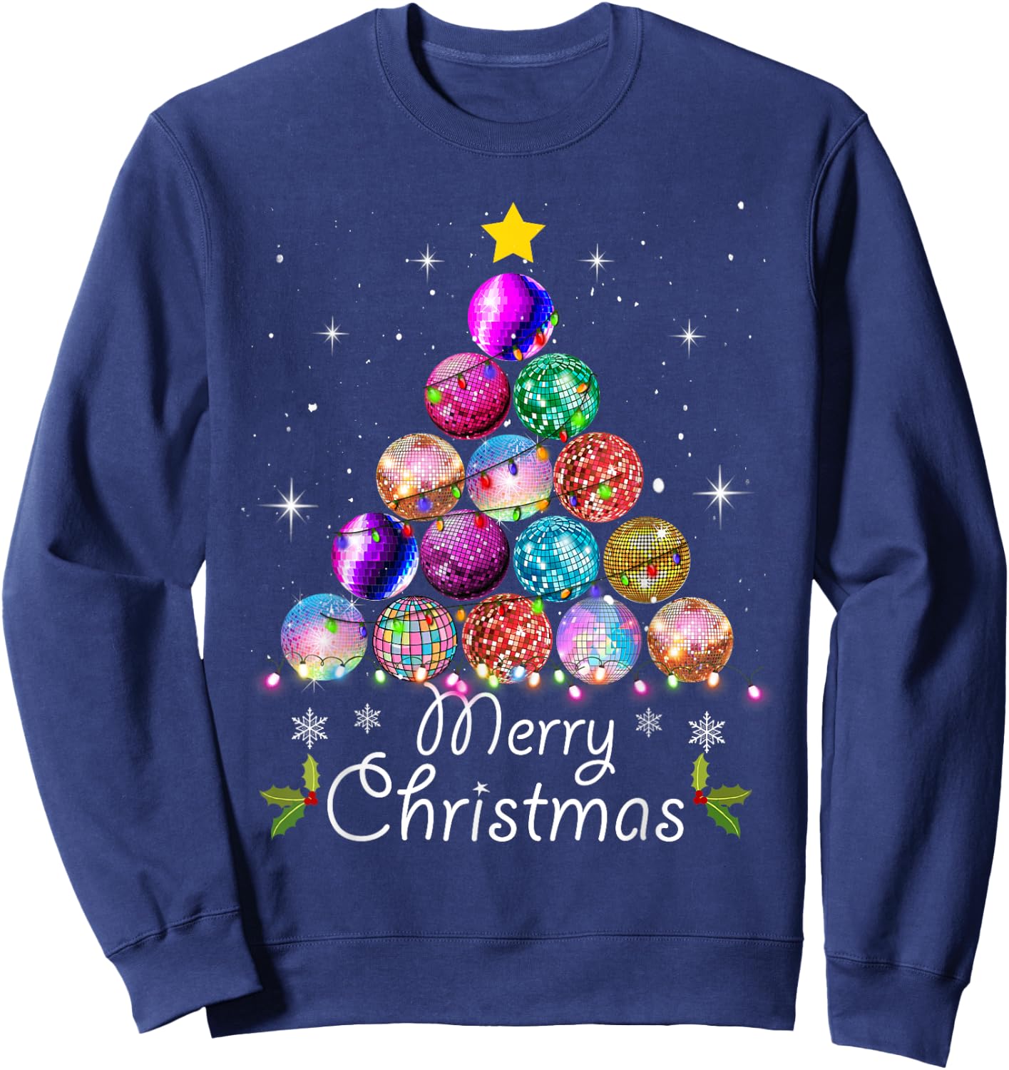 Merry Christmas Disco Ball Tree Lights Xmas - Disco Music Sweatshirt - Sweatshirt | Navy