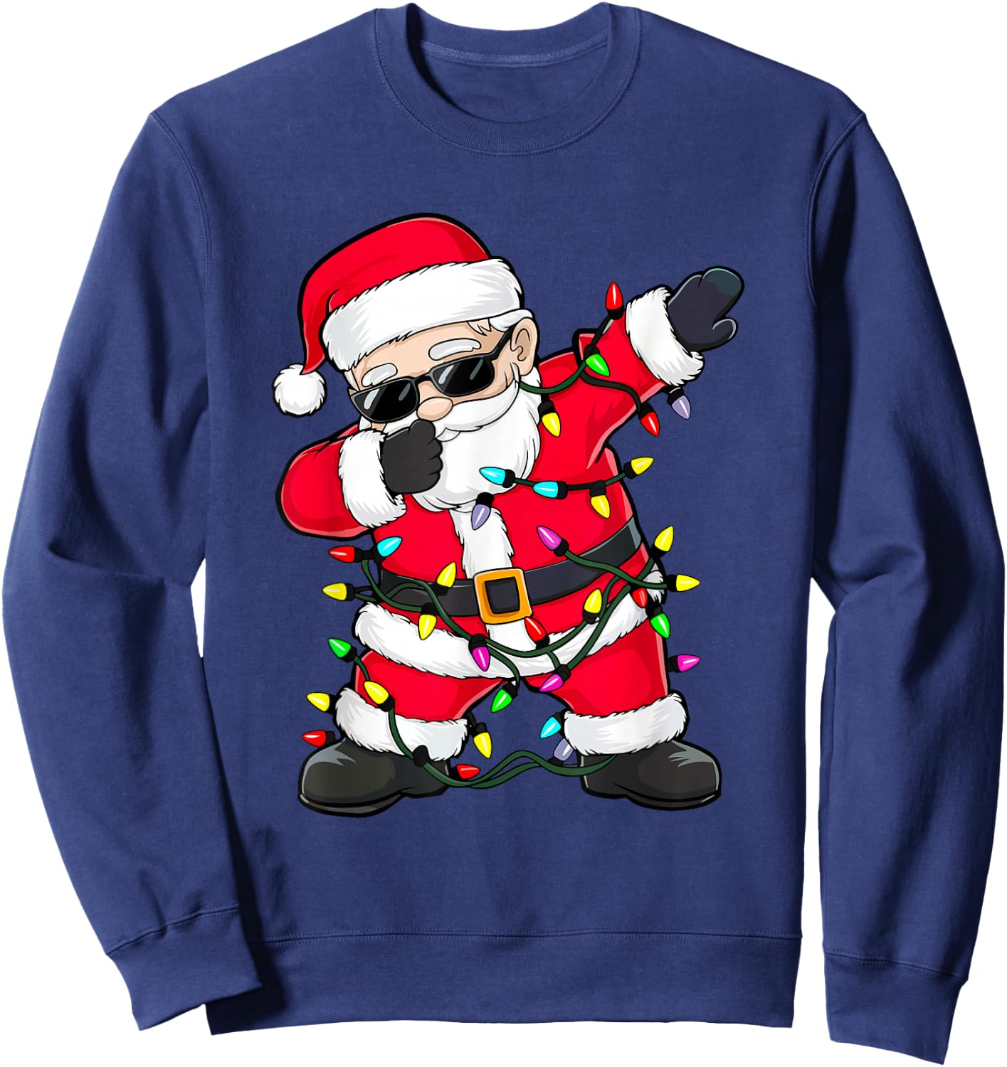 Dabbing Santa Shirt XMas Lights Girls Boys Kids Christmas Sweatshirt - Sweatshirt | Navy