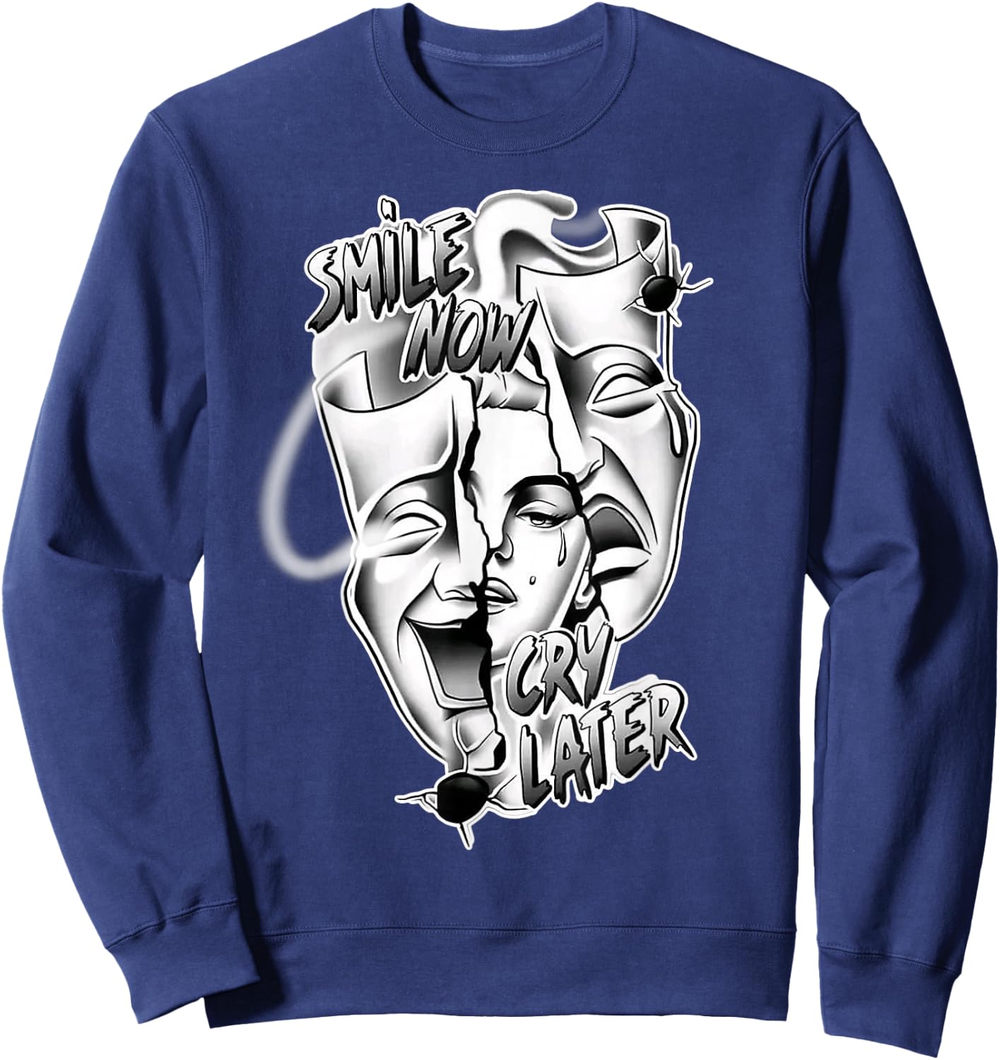 Smile Now Cry Later Pretty Girl Chicano Blackwork Sweatshirt - Sweatshirt | Navy