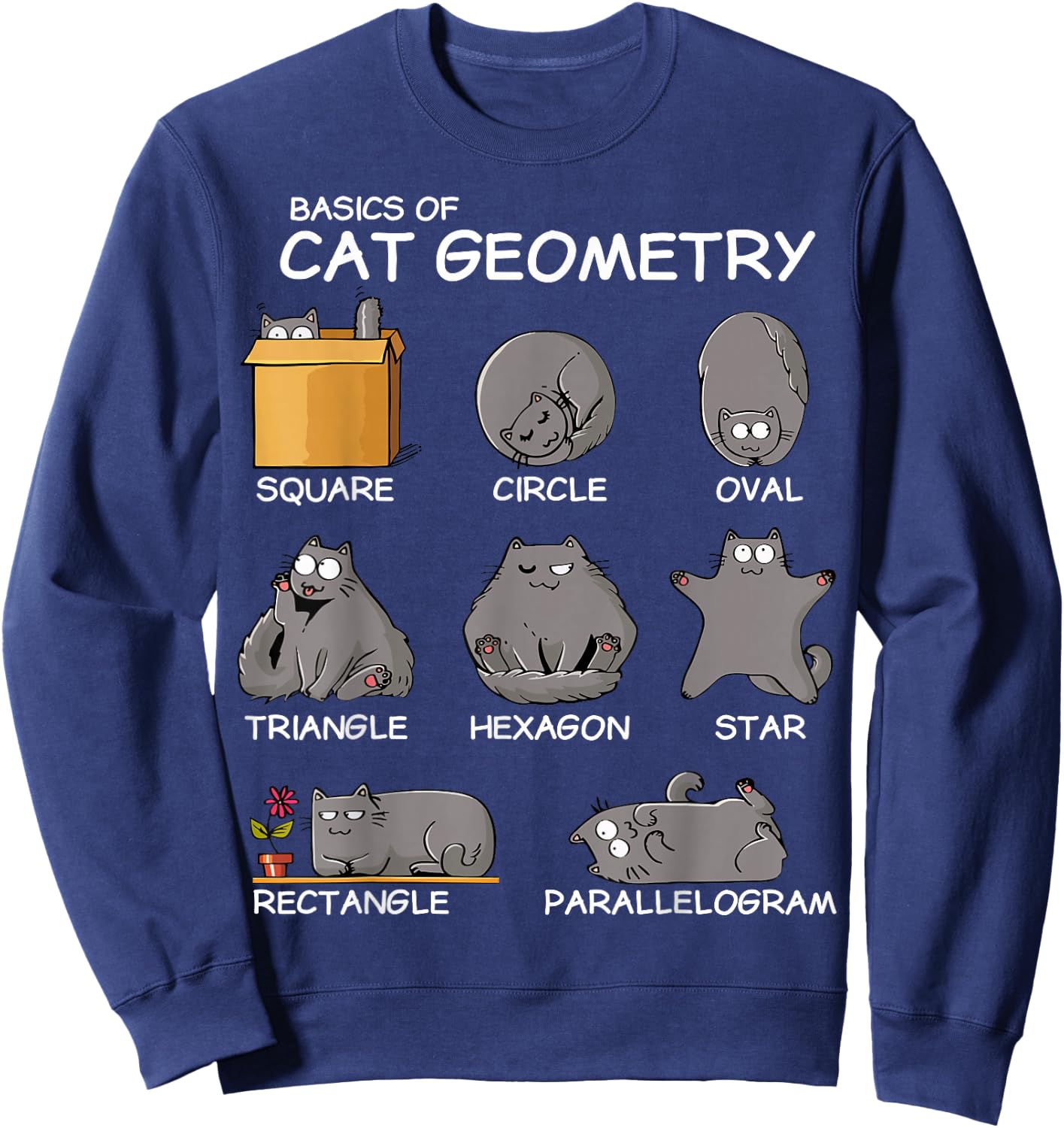 Cat Geometry Math Funny Cat Gifts For Cat Dad, Cat Mom, Kids , Small, Black Sweatshirt - Sweatshirt | Navy