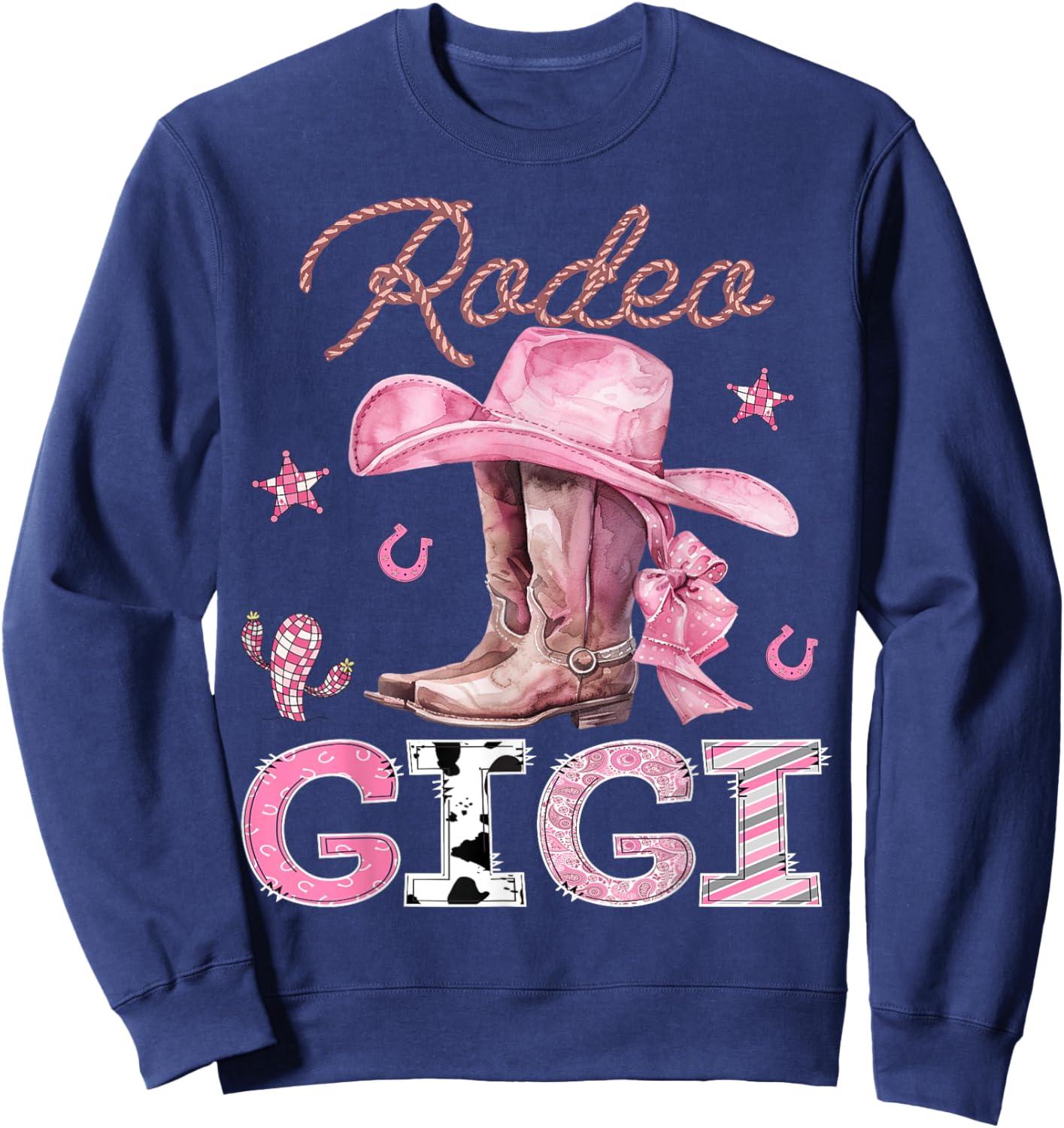 Rodeo Gigi Pink Boots Coquette CowGirl Birthday Party Sweatshirt - Sweatshirt | Navy