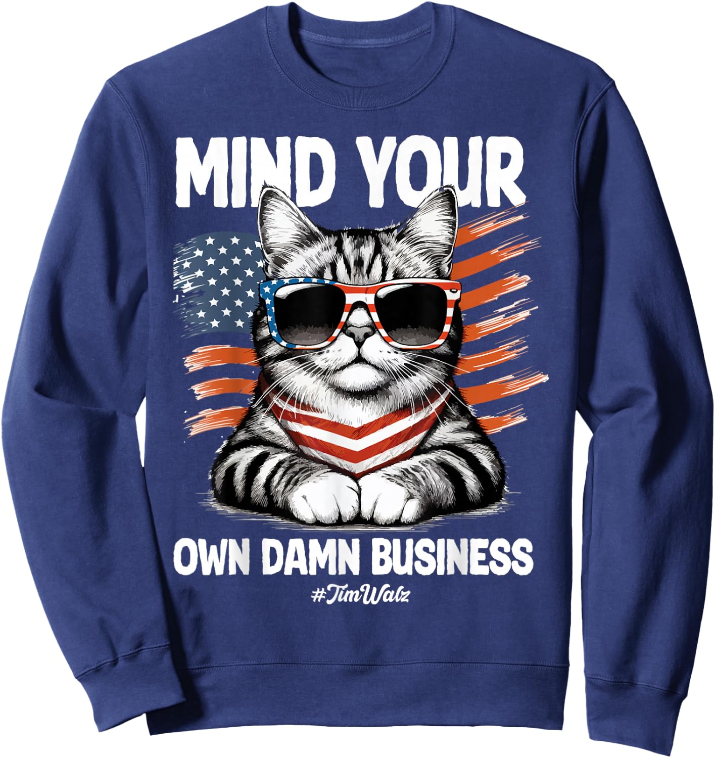 Walz Mind Your Own Damn Business Harris Waltz Cat Lady Sweatshirt - Sweatshirt | Navy