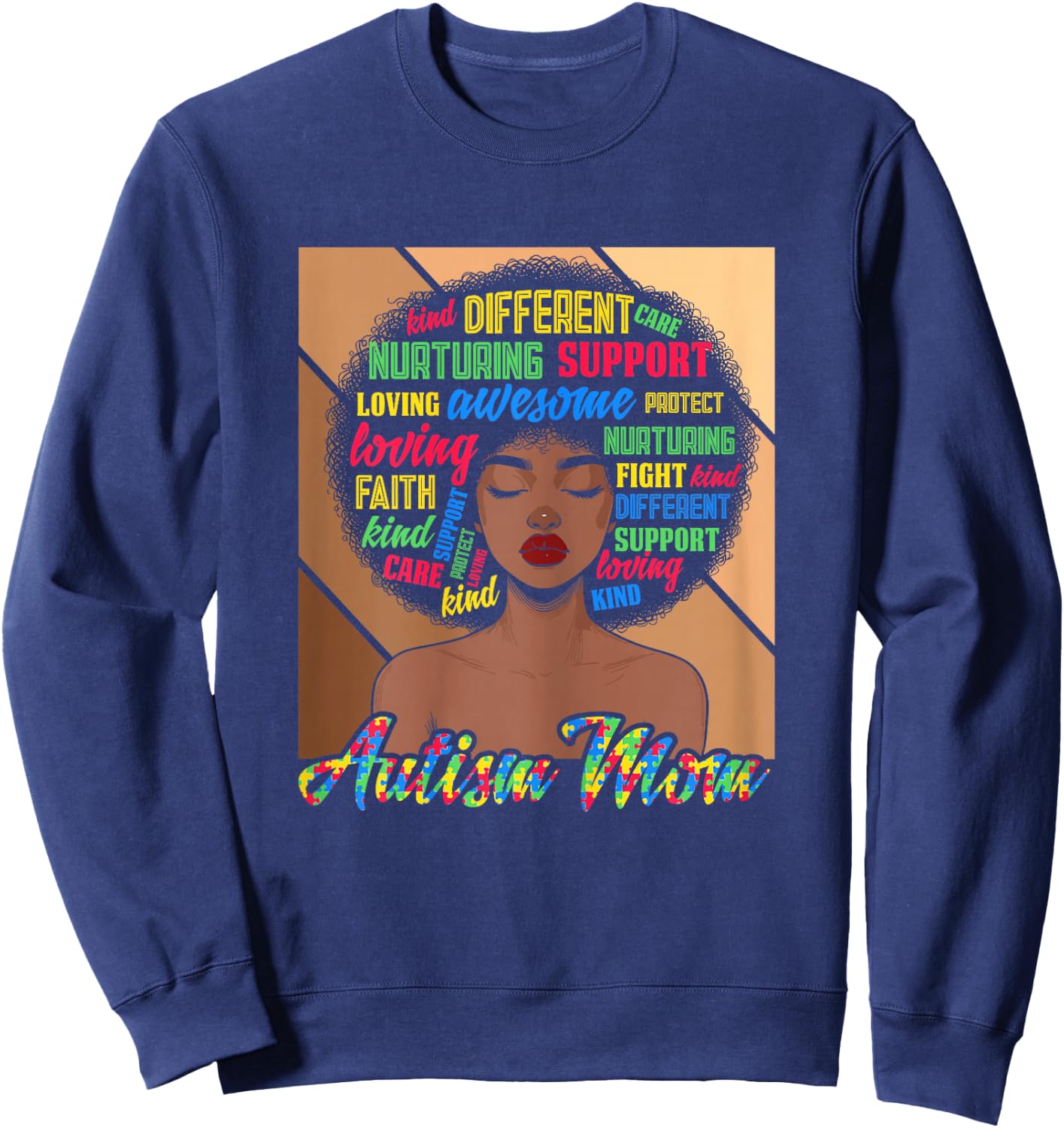 Autism Mom black women autism awareness for mom Melanin Sweatshirt - Sweatshirt | Navy