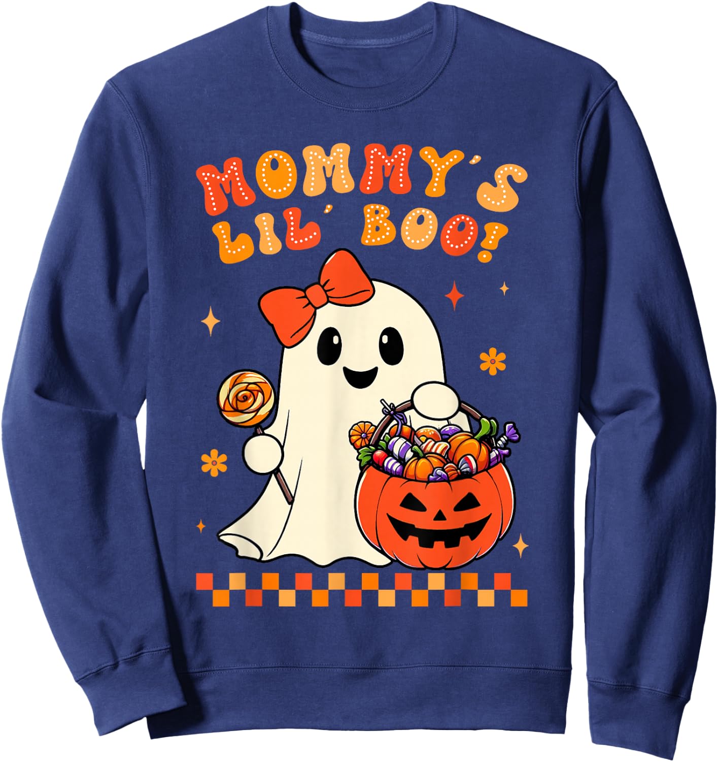 Groovy Halloween Ghost Mommys Lil Boo Girls Kids Toddler Sweatshirt - Sweatshirt | Navy