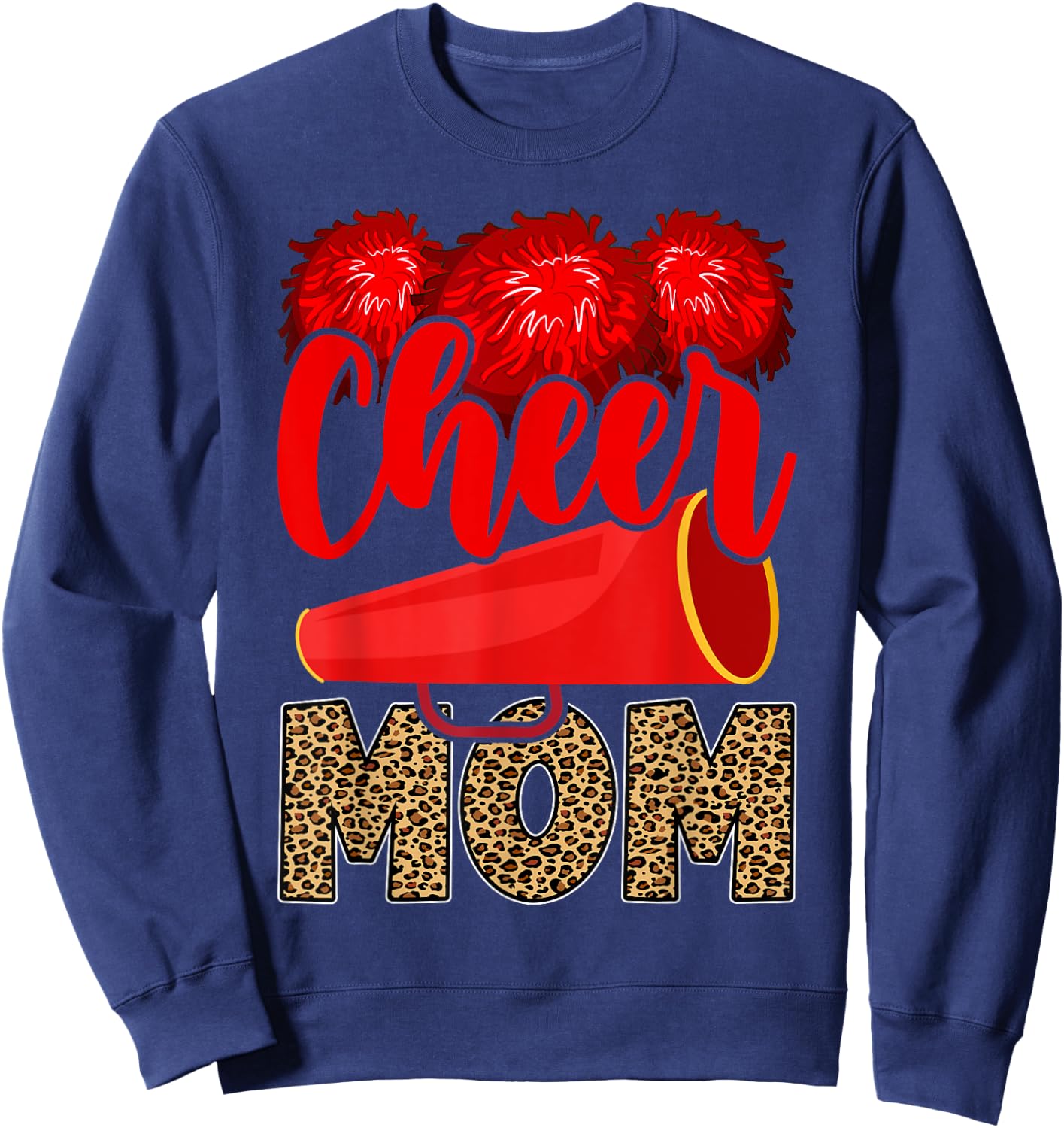 Cheer Mom Biggest Fan Leopard Print Black And Red Pom Pom Sweatshirt - Sweatshirt | Navy