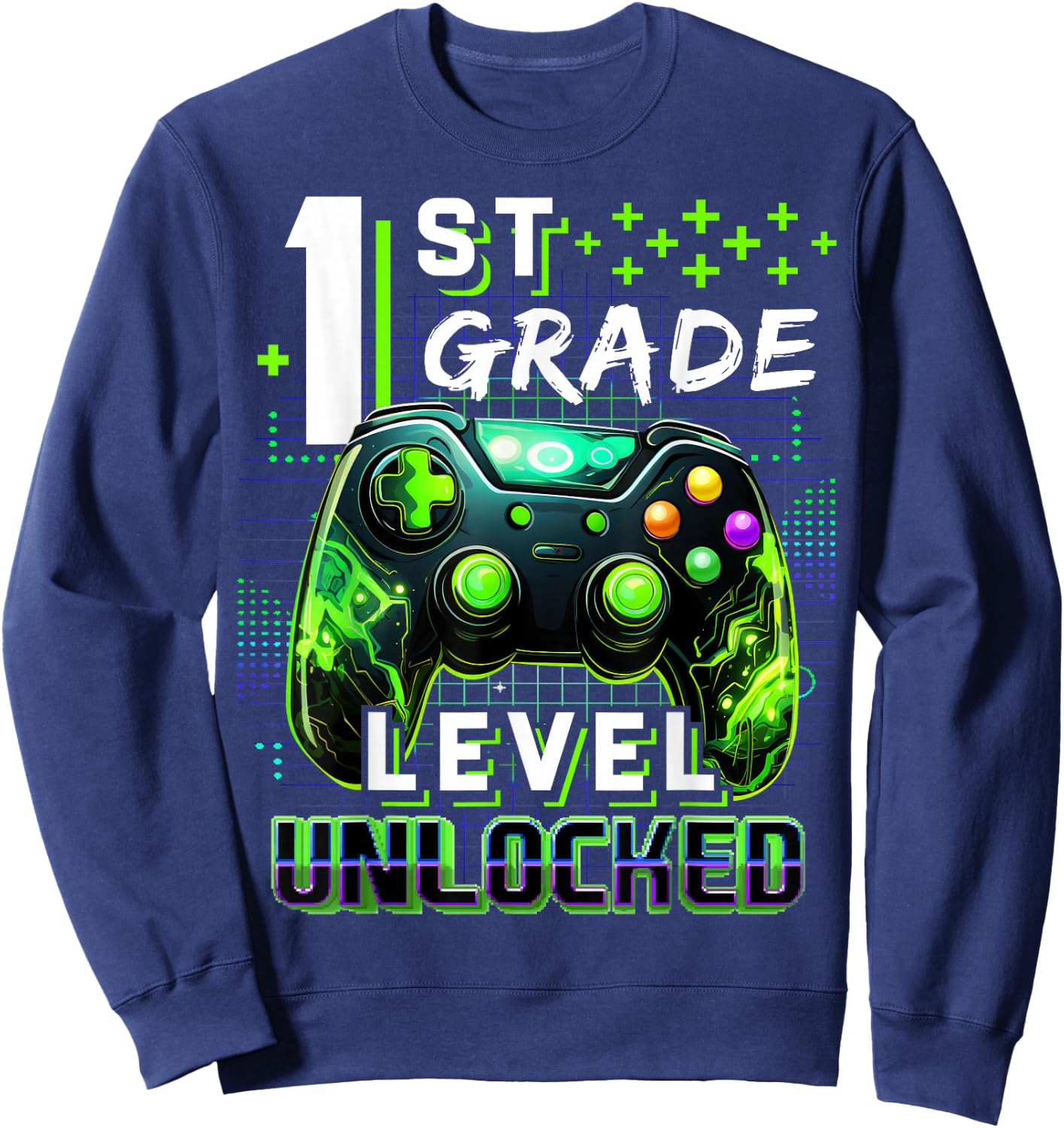 Back to School 1st Grade Boys Gamer First Day School Level Sweatshirt - Sweatshirt | Navy