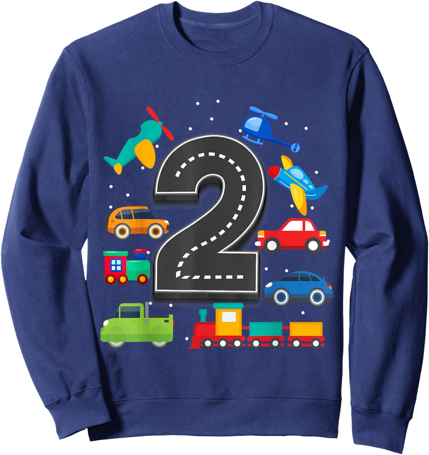2 Year Old Transportation Birthday Boy 2nd Toddler Truck Car Sweatshirt - Sweatshirt | Navy