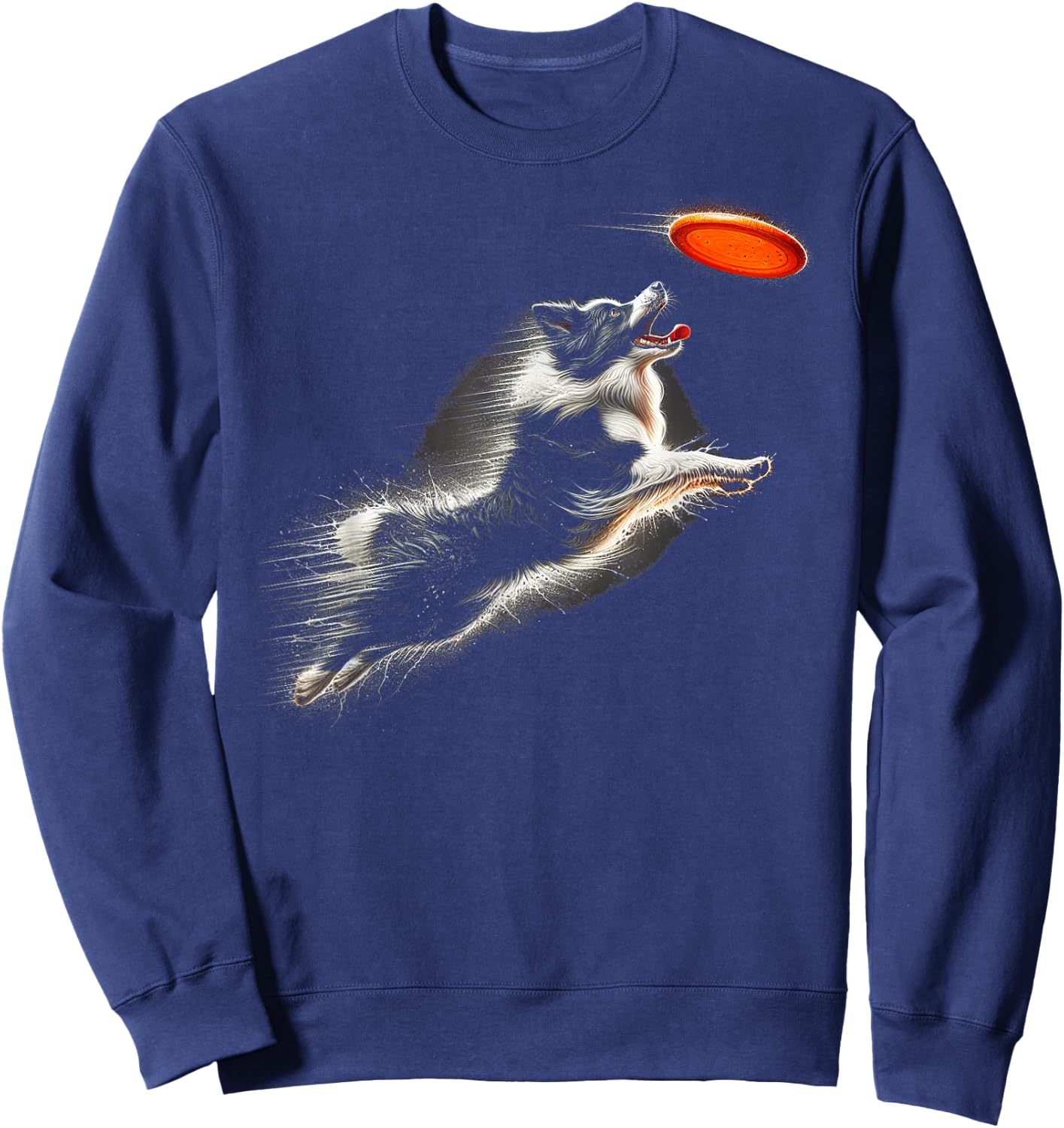 Border Collie Catching Frisbee Graphic Design Sweatshirt - Sweatshirt | Navy
