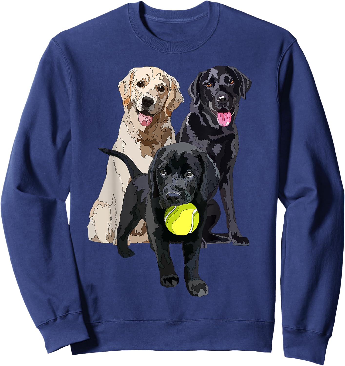 Happy Yellow Labrador Black Retriever And A Puppy Dog Men Women Girls Kids Sweatshirt - Sweatshirt | Navy