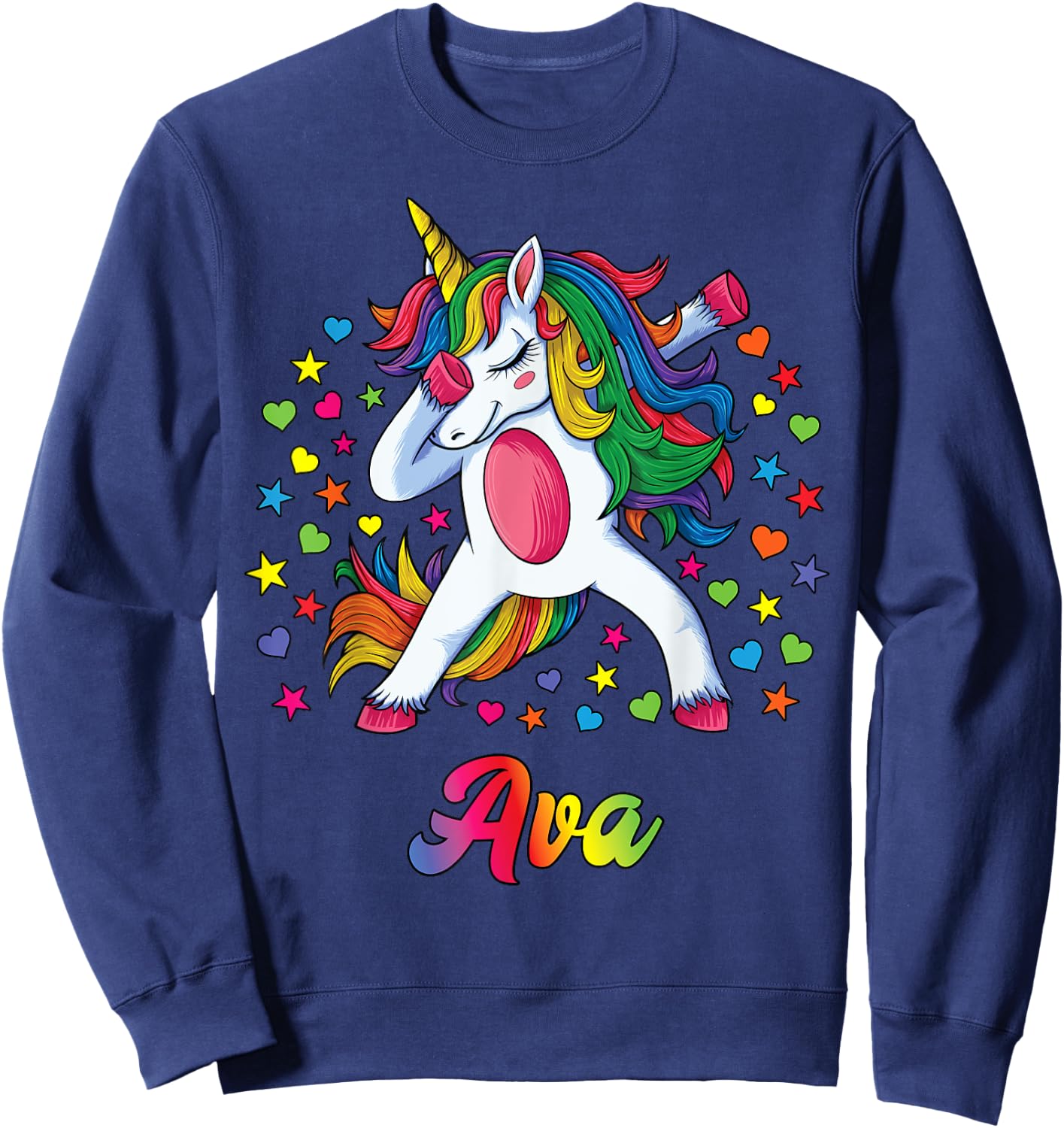 Ava Dabbing Unicorn Rainbow Personalized Name Custom Sweatshirt - Sweatshirt | Navy