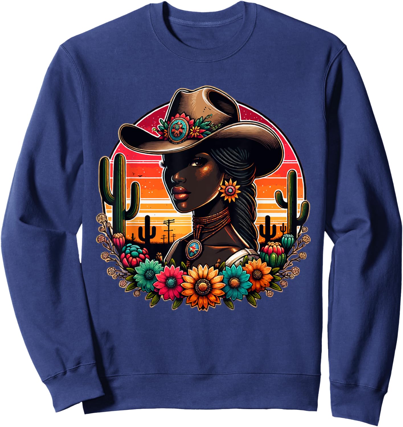 Black Cowgirl Western Rodeo Melanin Texas Woman Girl country Sweatshirt - Sweatshirt | Navy