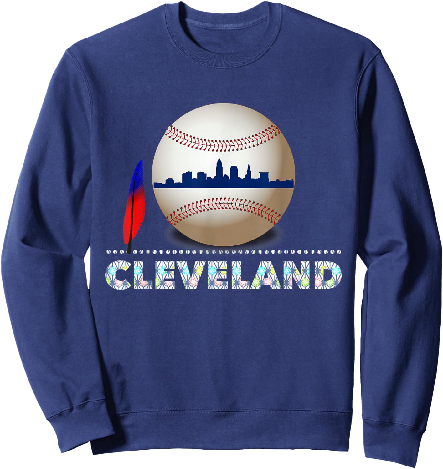 Cleveland Hometown Indian Tribe Ball with Skyline Sweatshirt - Sweatshirt | Navy