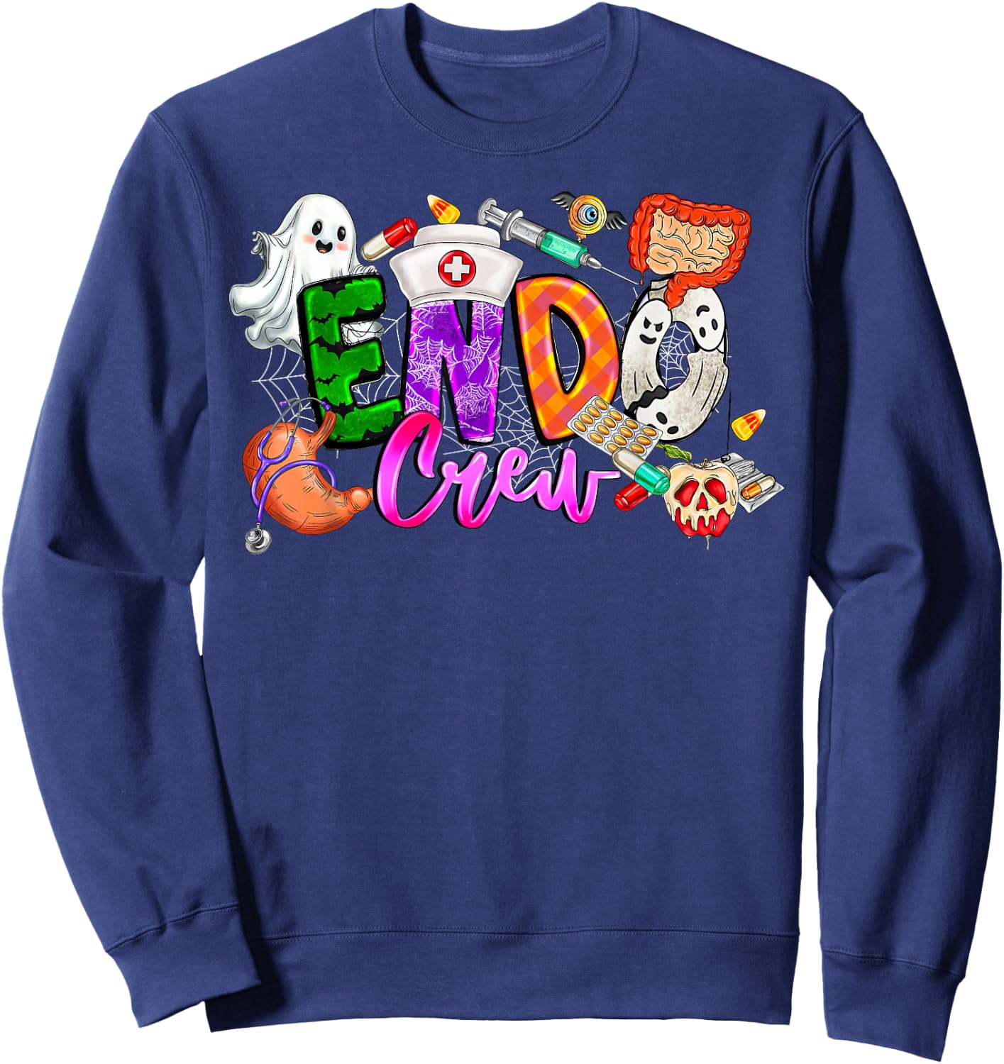 Retro Endo Crew Endoscopy Endo Nurse Tech Squad Halloween Sweatshirt - Sweatshirt | Navy