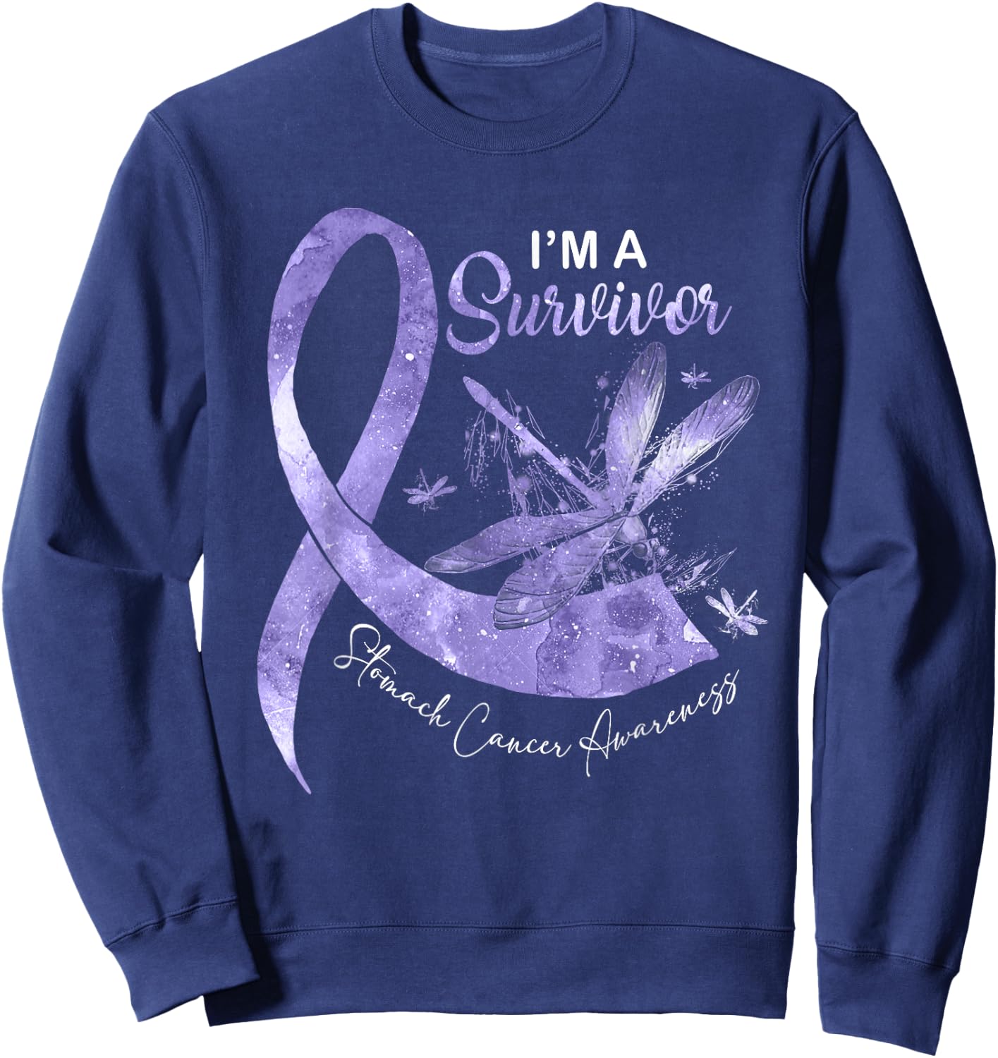 I'm A Survivor Stomach Cancer Dragonfly Periwinkle Ribbon Sweatshirt - Sweatshirt | Navy