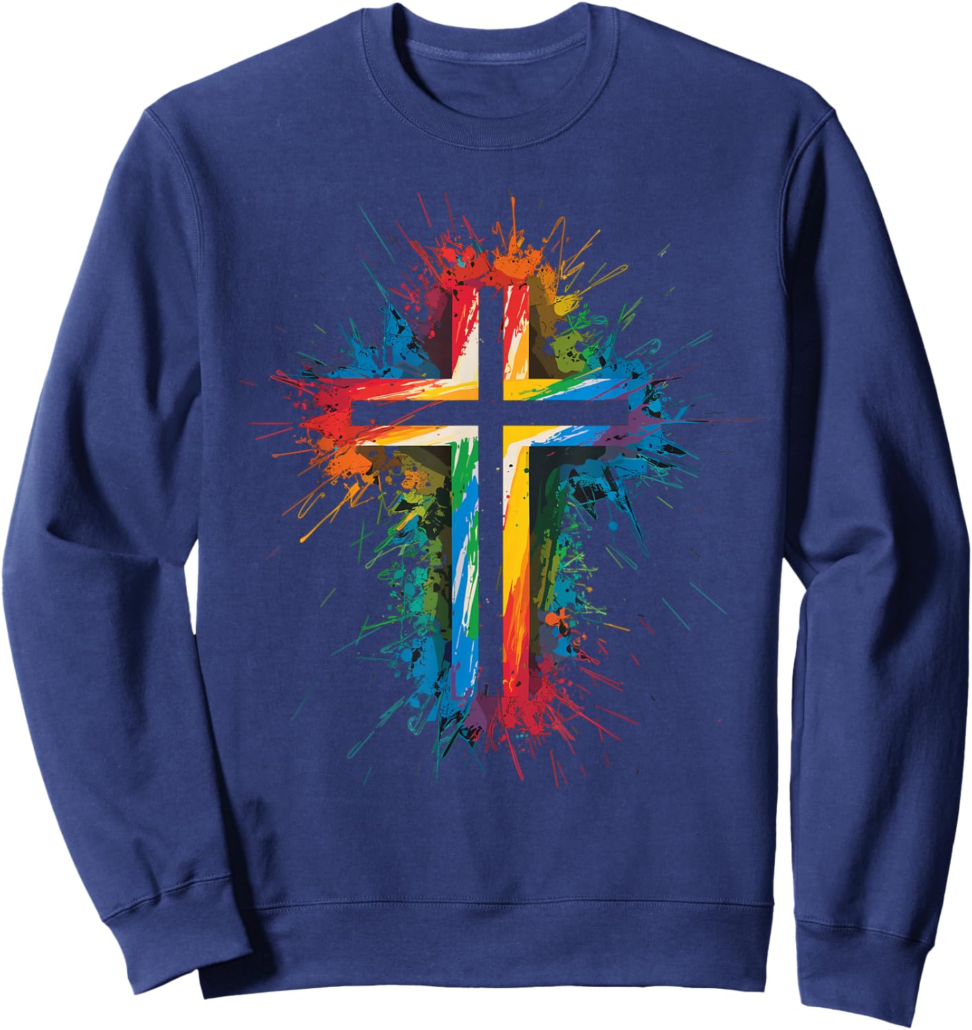 Colorful Paint Splash Cross Art Graphic Sweatshirt - Sweatshirt | Navy