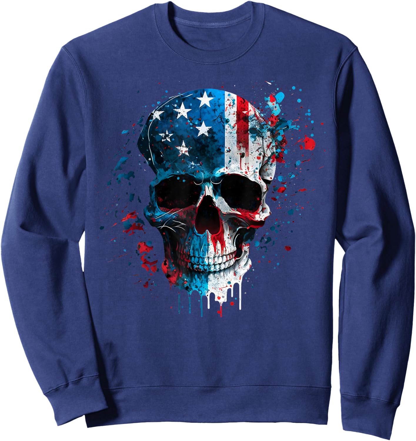 Skull Skeleton American Flag Freedom Patriotic 4th of July Sweatshirt - Sweatshirt | Navy