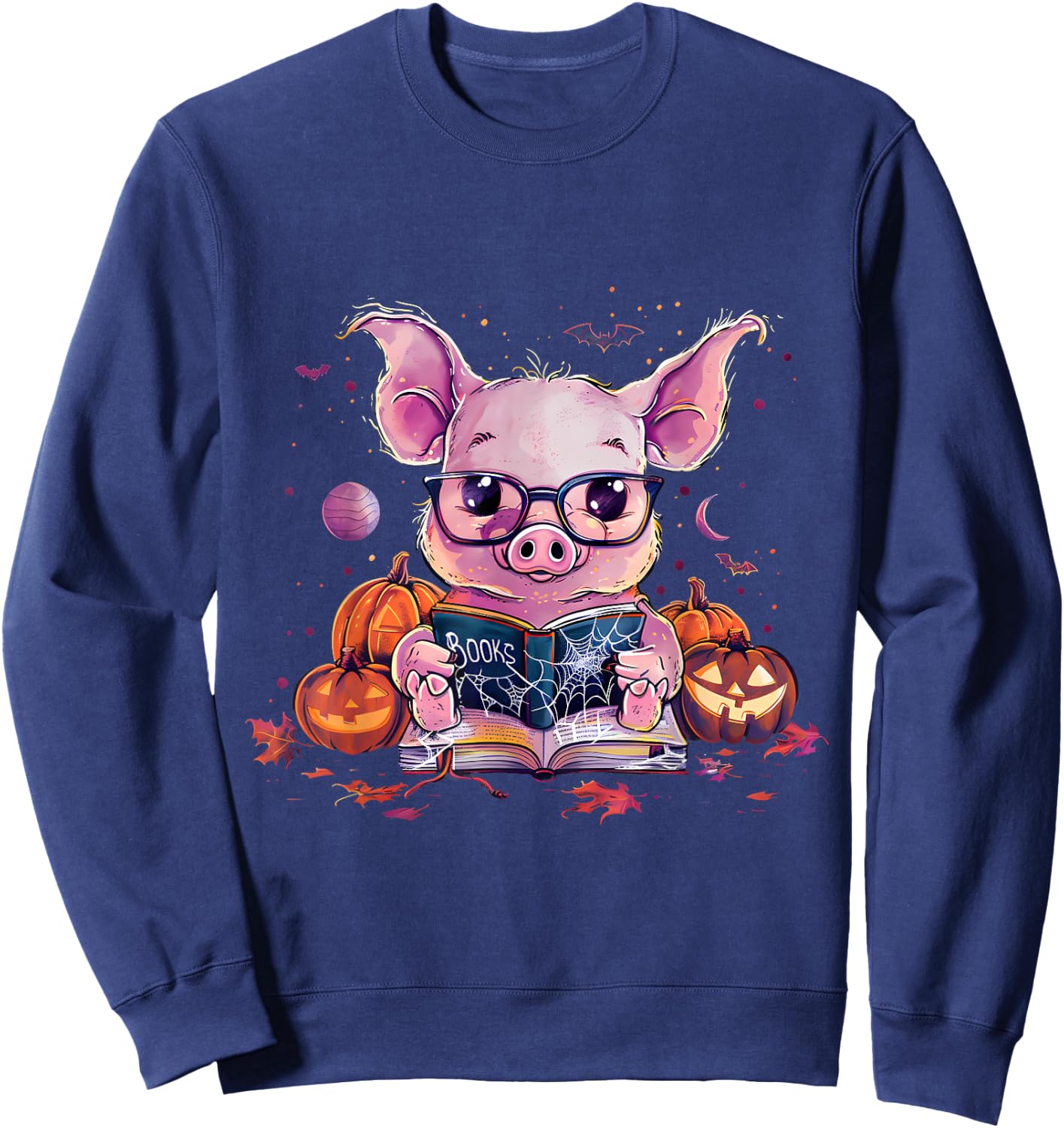 Pig Halloween Costume Pumpkin Witchcraft Book Reading Sweatshirt - Sweatshirt | Navy